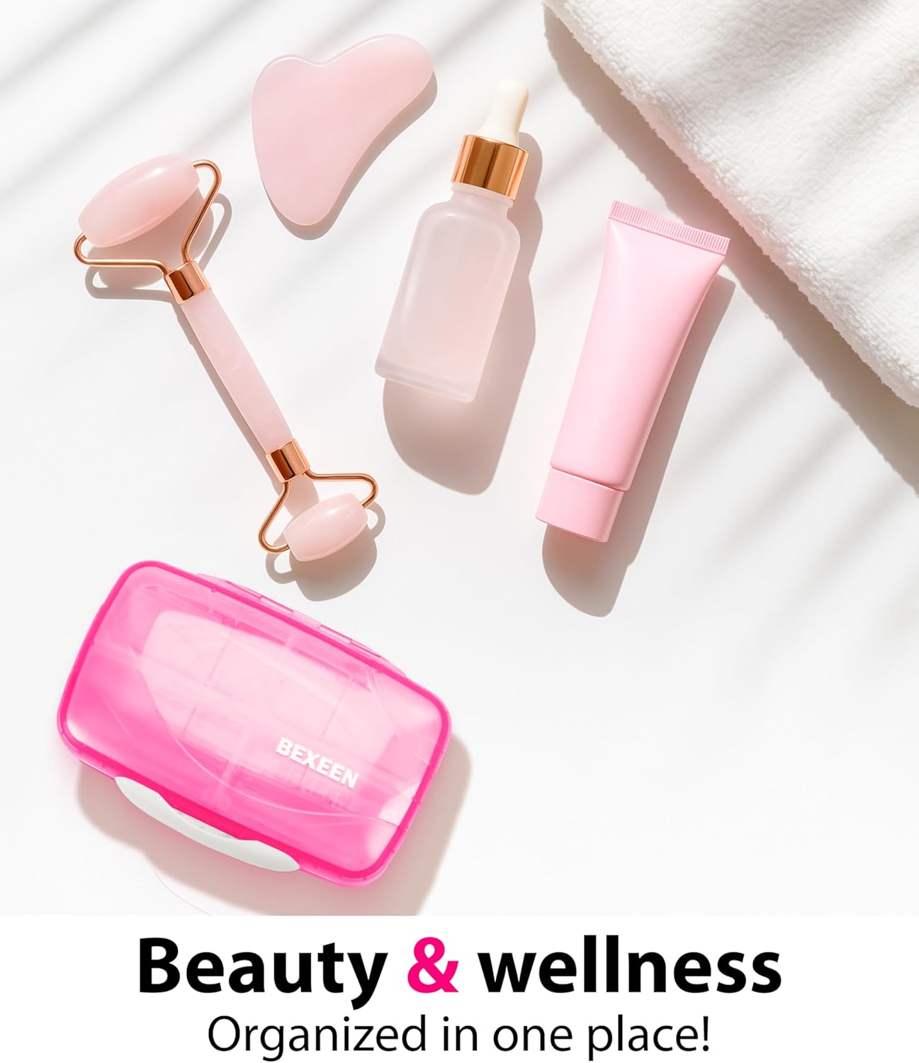 Travel Pill Organizer - Airtight Medicine Case for Traveling Portable Pharmacy Box with Labels Vitamin Container 8 Compartment Supplement Medication Holder Large Capacity Daily (Pink)