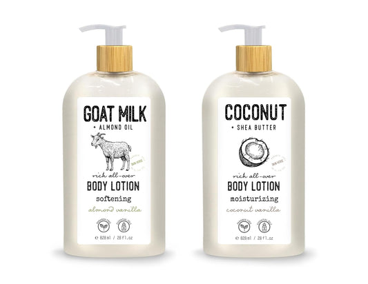 Skin Verse Body Lotion, Goat Milk, Almond Oil Body Lotion, Softening, Almond Vanilla, Coconut, Shea Butter Body Lotion, Moisturizing, Coconut Vanilla, 28 fl. oz. | Home and Body Co