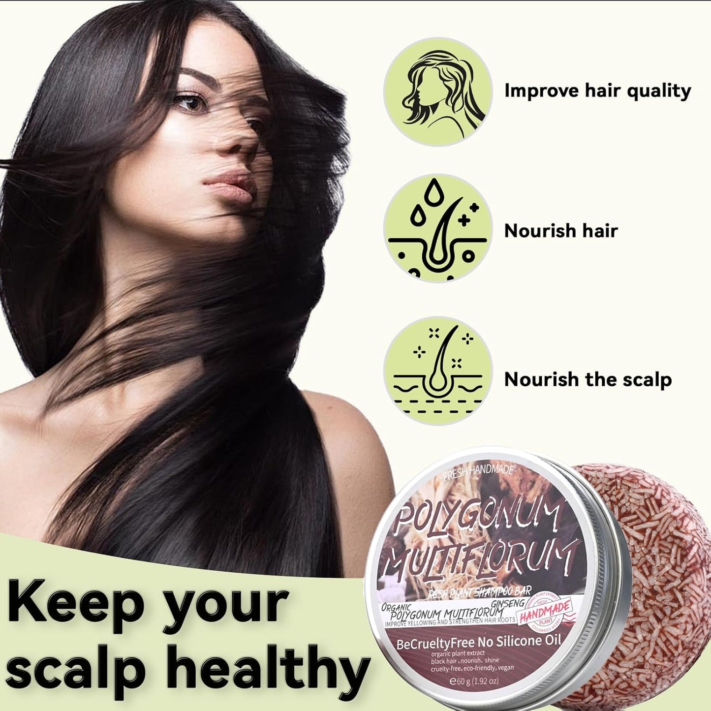 2PCS Shampoo Bar for Gray Hair, Shouwu Blackening Shampoo Soap for Gray Hair Natural Organics Shampoo and Conditioner Bar for Thinning Hair for Men & Women (Shouwu)