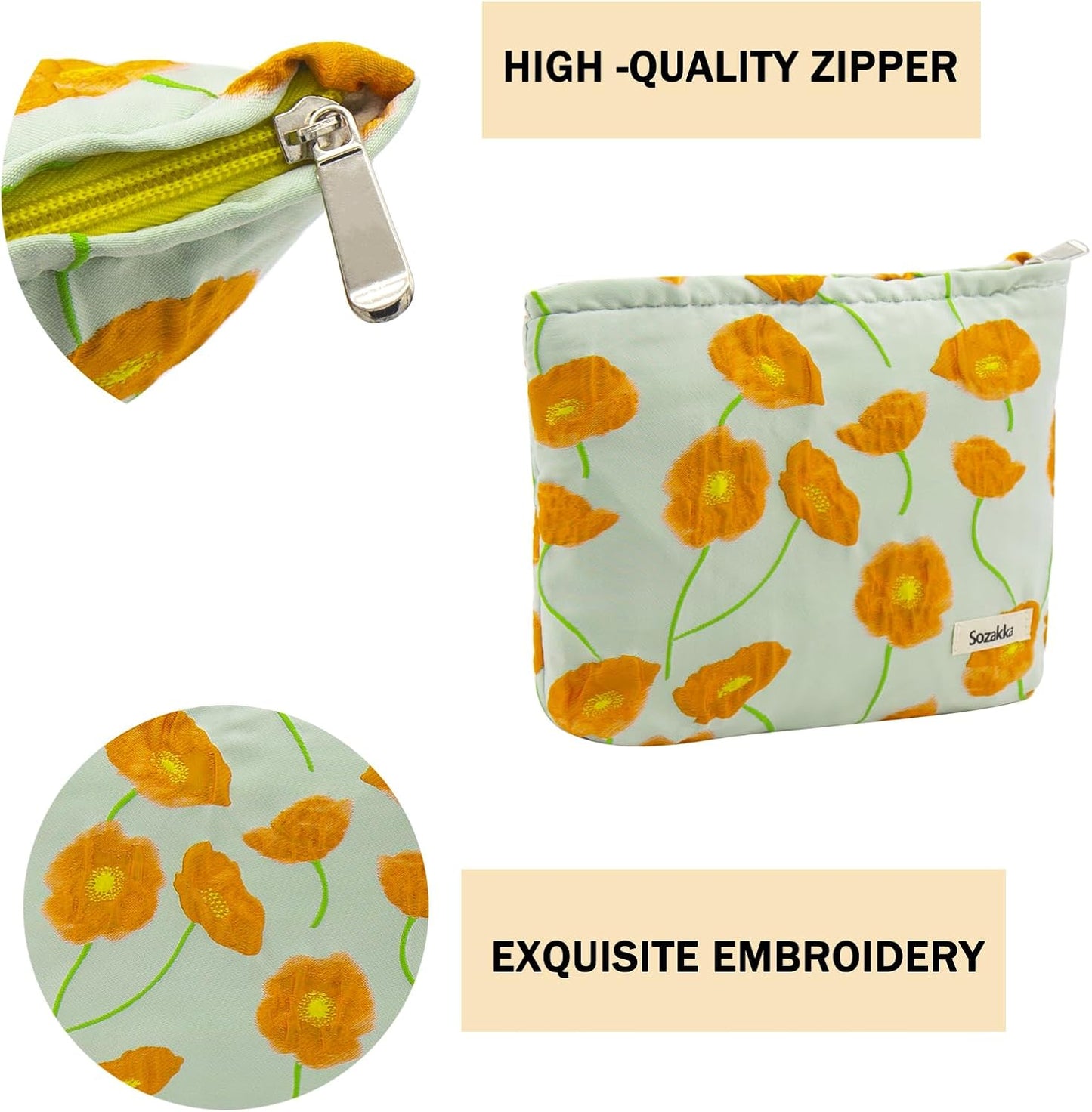 2 Pcs Makeup Bags, Large Cosmetic Bag Travel Toiletry Bag Organizer for Women, Embroidery Craft, Floral Makeup Bag Small Cosmetic Pouch Purse with Zipper Gifts for Girls Teen