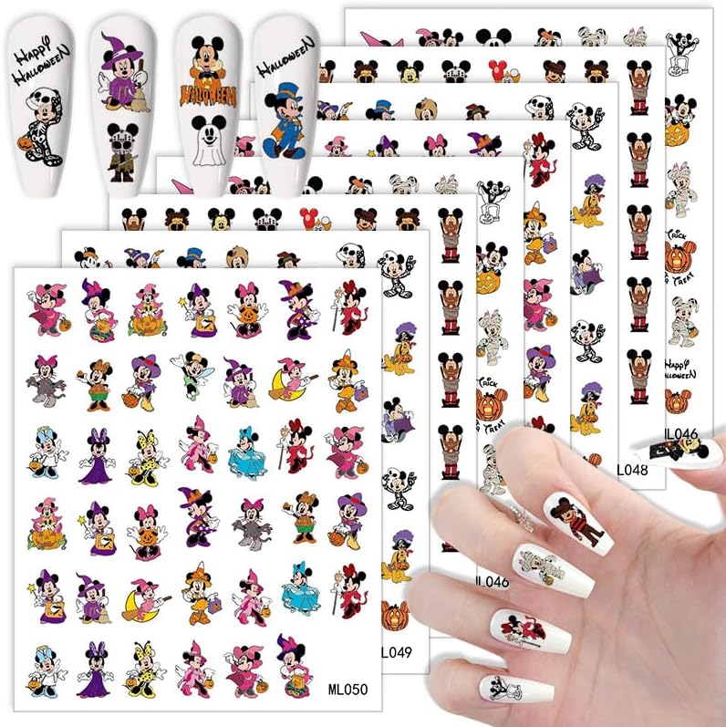 8 Sheets Laser Halloween Nail Art Stickers - Cute Ghost Cartoon Self Adhesive Nail Design Stickers - Supply Laser Pumpkin Ghost Nail Decals for Women Girls DIY Manicure