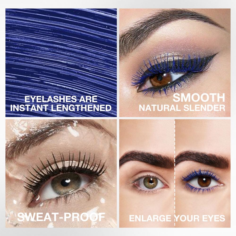 Colored Mascara for Eyelashes Set,Colorful Waterproof Mascara for eyelashes Long lasting Charming Voluminous for Women Halloween Eye Makeup (1Pcs 01#Blue, F)