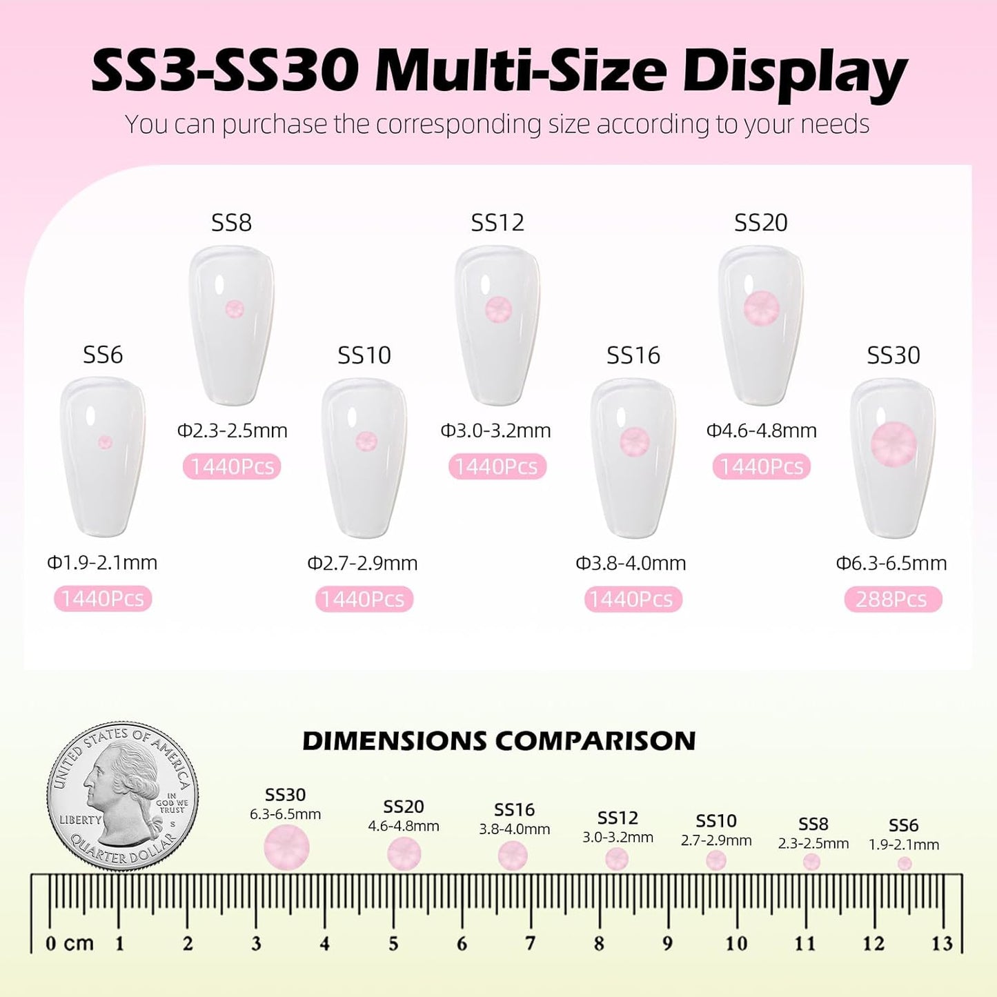 Mocha Rose Flatback Rhinestones, Glass Rhinestones for Nail Art and Craft, Glue Fix, Loose Crystal Gemstones(Mocha Rose, SS10, 1440pcs, 2.7-2.8mm)