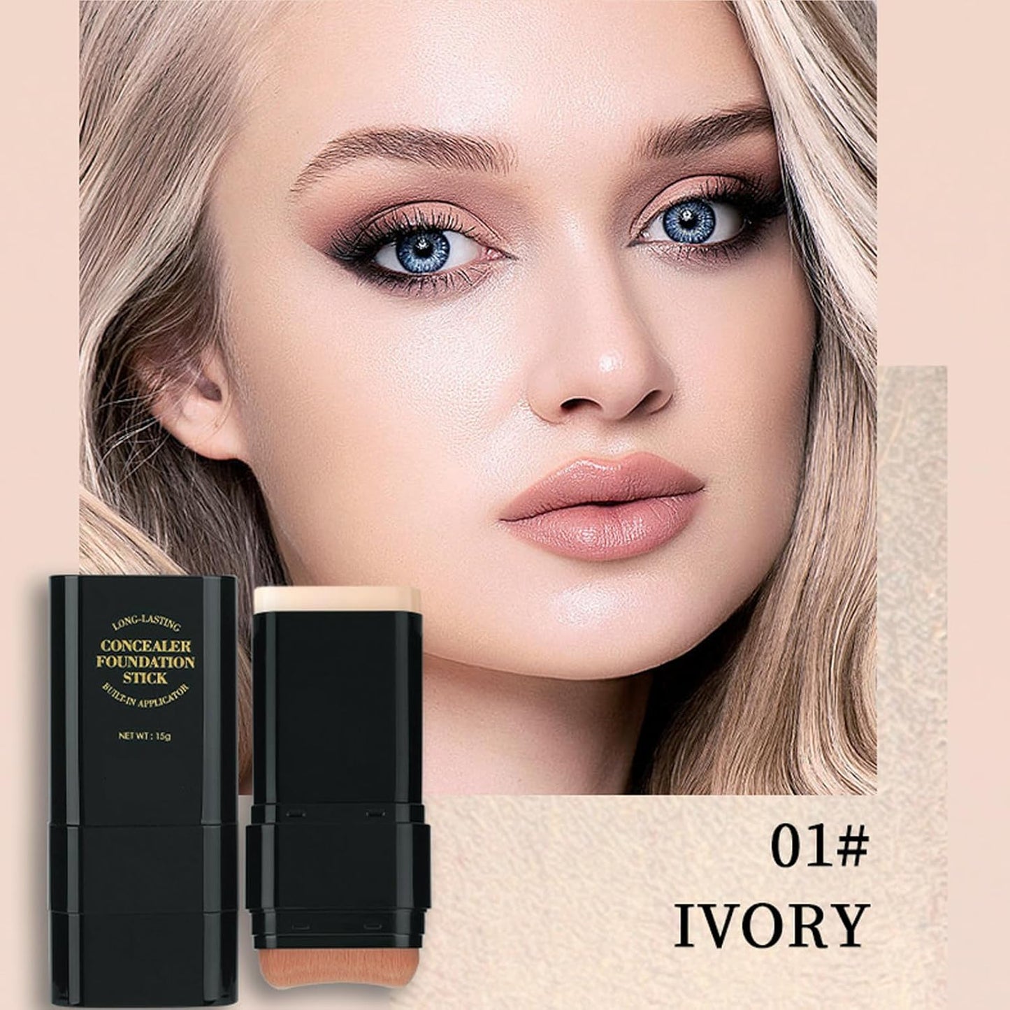 Foundation Stick, 2 in 1 Dual-Ended Long-Lasting Concealer Foundation Stick, Face Contouring foundation with Brush, Full Coverage Matte Finish for Face Makeup(01#IVORY)