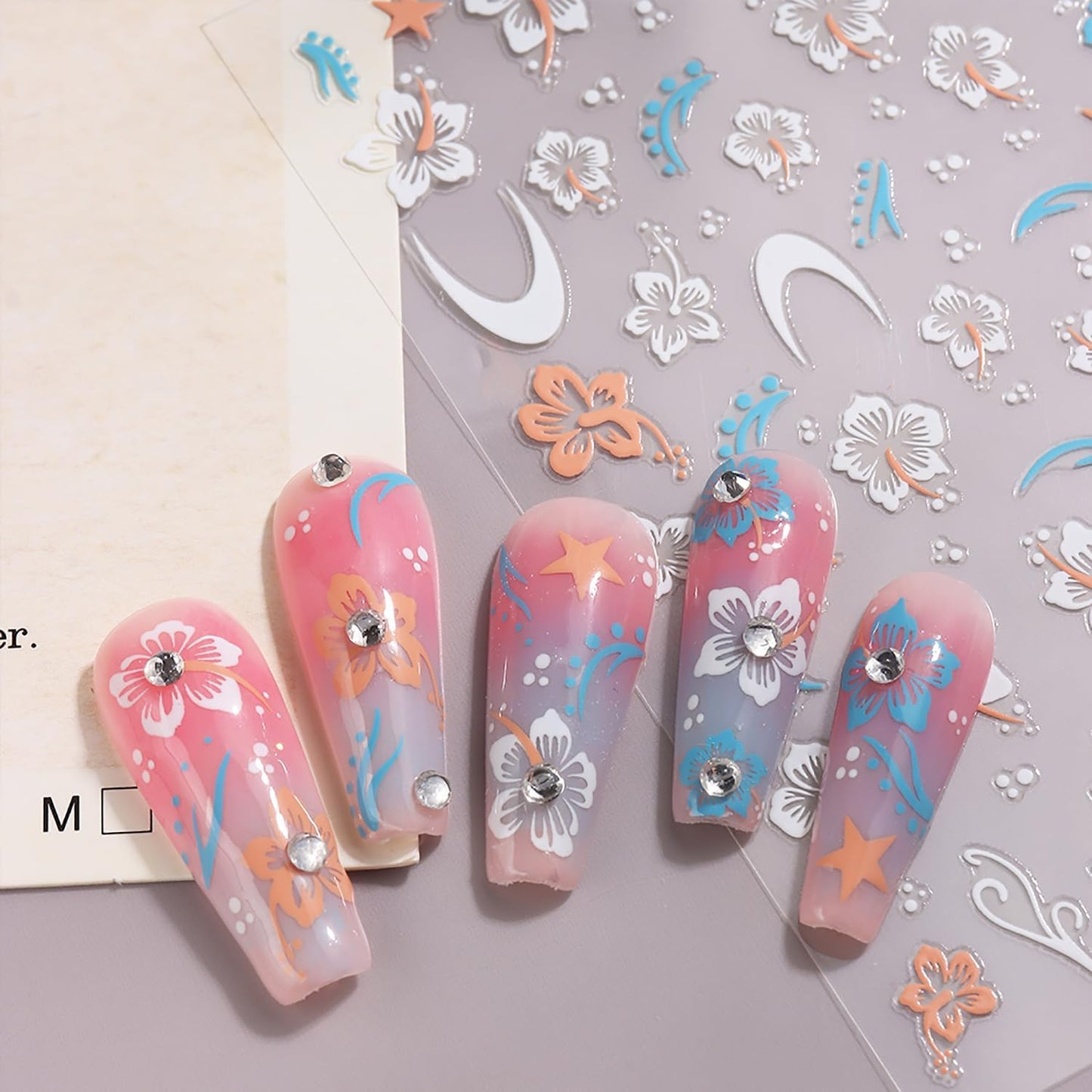 Flower Nail Stickers Fall Nail Decals 6PCS 3D Self-Adhesive White Yellow Blue Orange Floral Nail Design Autumn Nail Art Supplies DIY Acrylic Nail Art Decorations Accessories Flowers Sticker for Women