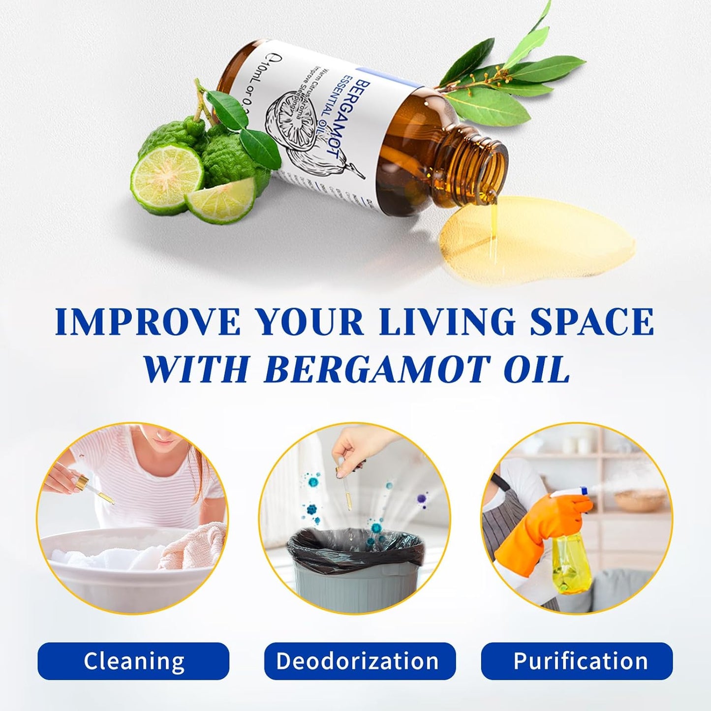 HIQILI Bergamot Essential Oil for Diffuser, Skin, Hair, DIY, 100% Pure & Natural, Travel Size - 0.33 Fl Oz (10 mL)