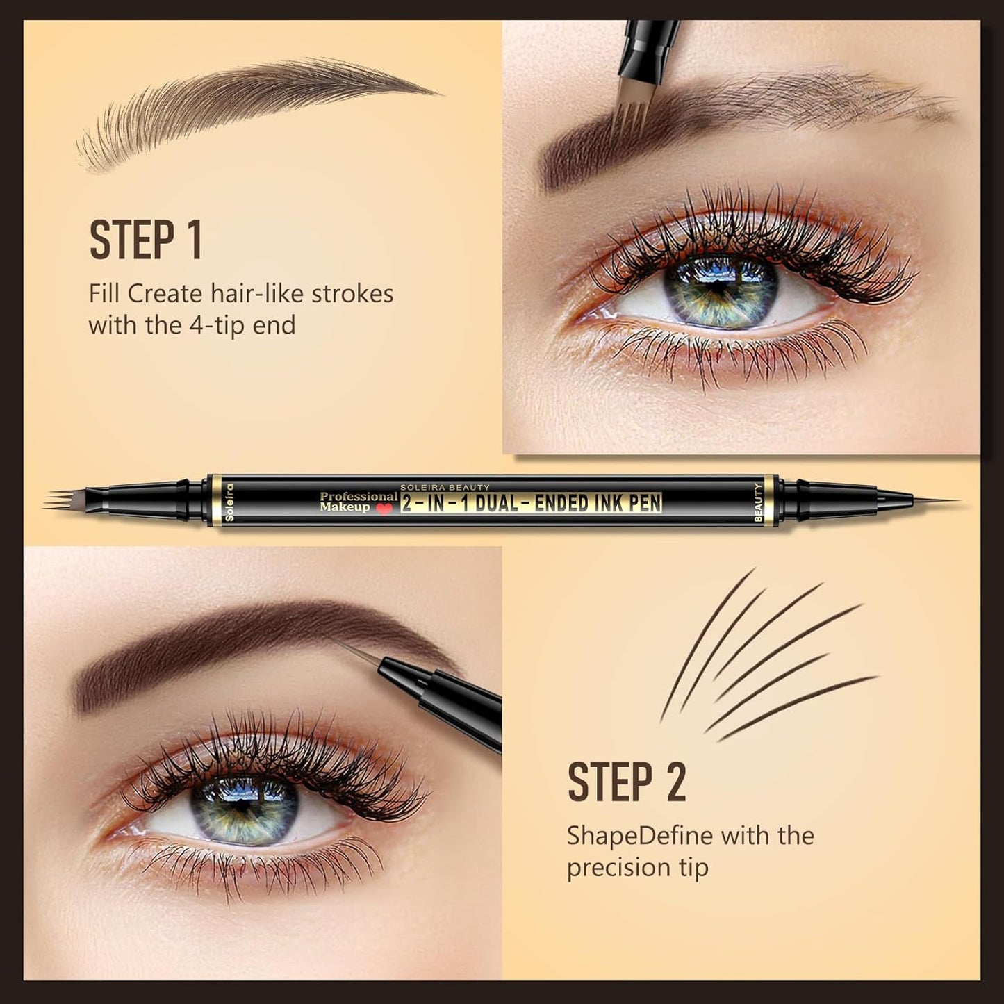 Eyebrow Pen, Soleira Waterproof Eyebrow Pencil with 4 Tip Microblading Eyebrow Pen and Dual-ended Eyebrow Brush, for Natural-Looking Brows, Long-Lasting, COFE Dark Brown