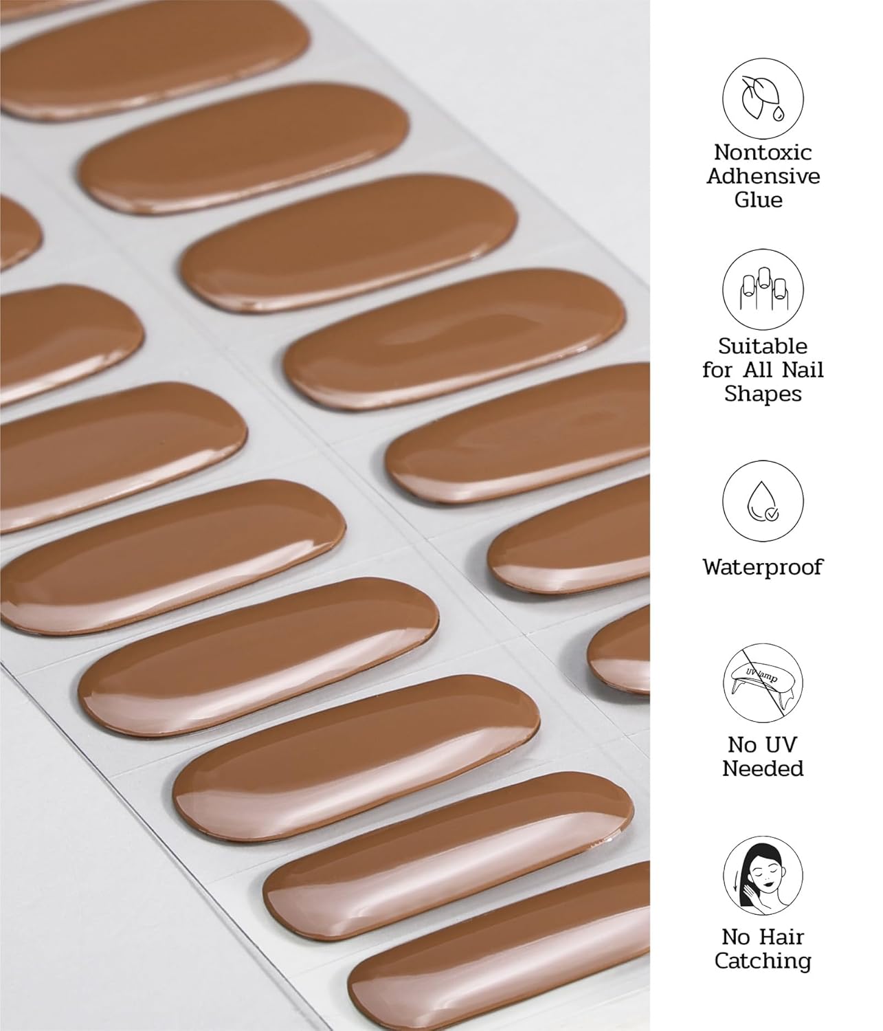 Nail Polish Strips - 22 Pcs Salon Quality Gel Nail Stickers - Long Lasting Wraps (Hazelnut Nutty Brown)