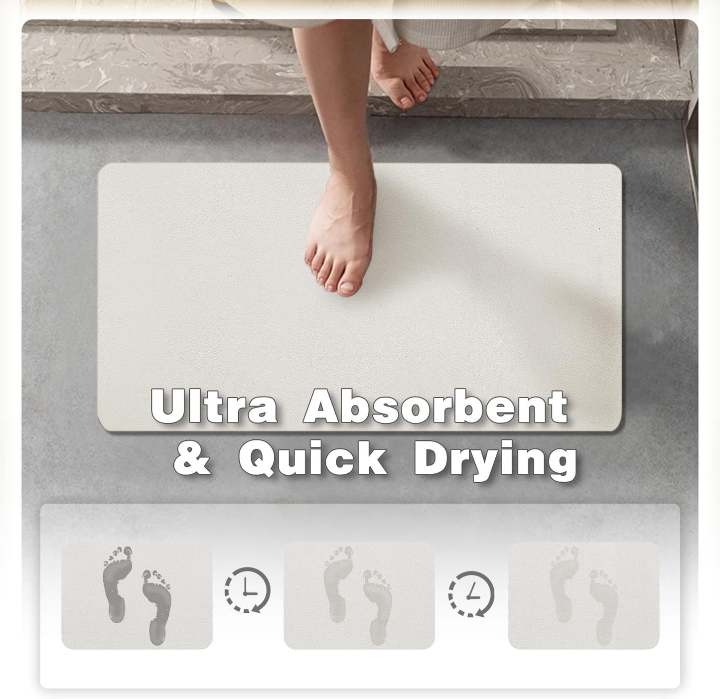 Toilet Rug, Thin Toilet Rugs U Shaped Washable Non Slip Absorbent Quick Dry Low Pile Toilet Mat, 20"x24" U Shape White