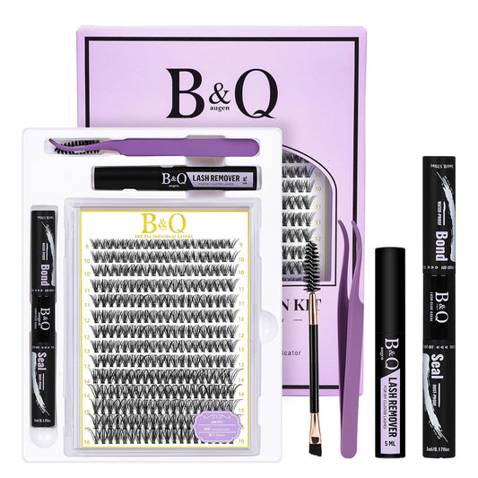 B&Q Lash Clusters Kit 280PCS Eyelash Clusters Kit,40D D 9-16MIX Individual Lash Comfortable Eyelash Extension Set, Classic Look with Bond and Seal Waterproof, Remover DIY at Home(Set,40D)