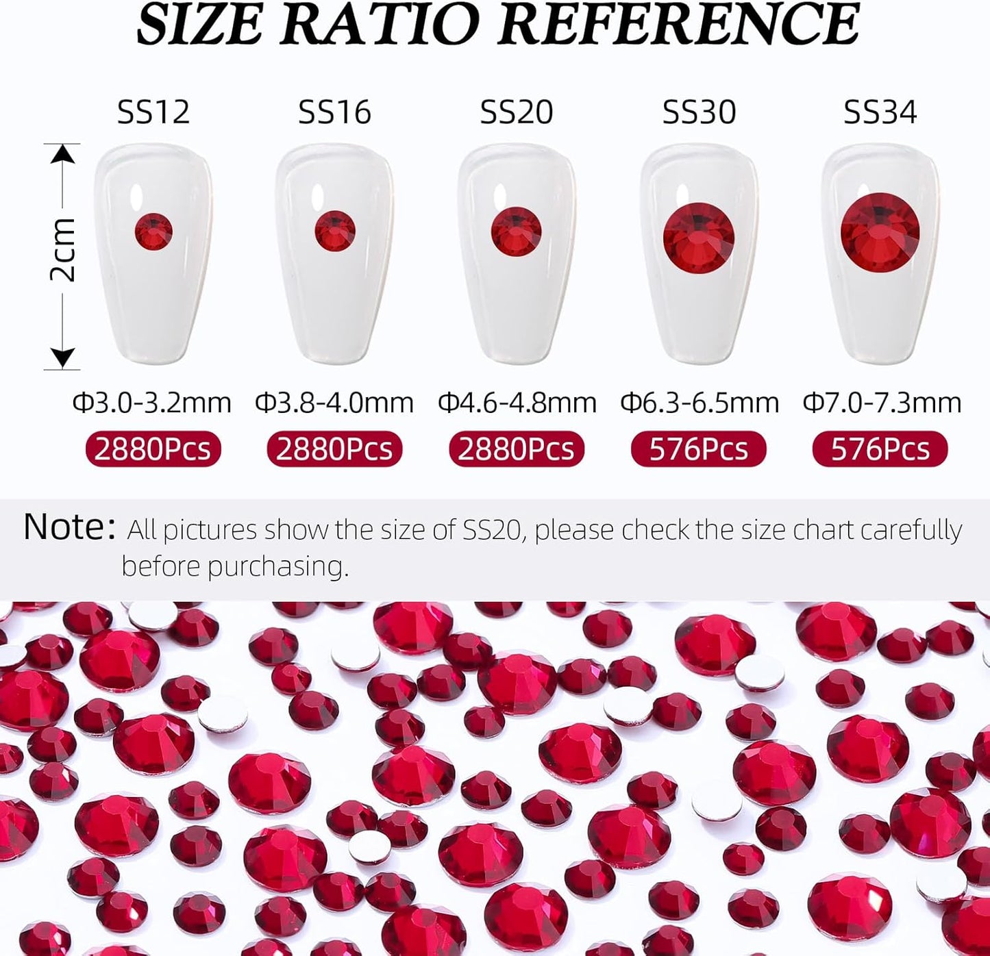 Siam Flatback Rhinestones, Glass Rhinestones for Nail Art and Craft, Glue Fix, Loose Crystal Gemstones(Siam, SS30, 576pcs, 6.4-6.6mm)