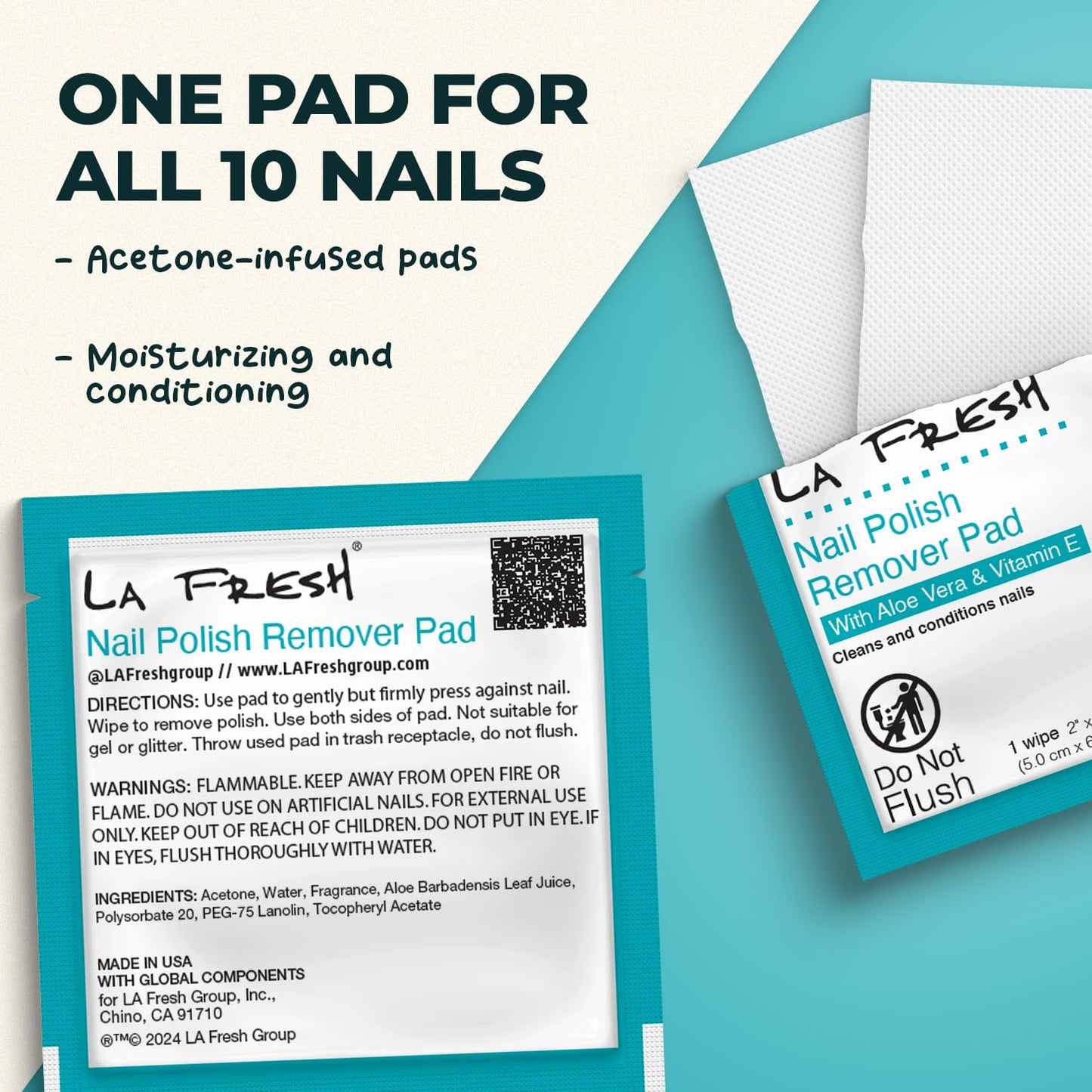 La Fresh Nail Polish Remover Wet Wipes with Lavender, Aloe Vera, and Vitamin E Pack of 200ct Acetone-Infused Pads - Nail Care Travel Essentials