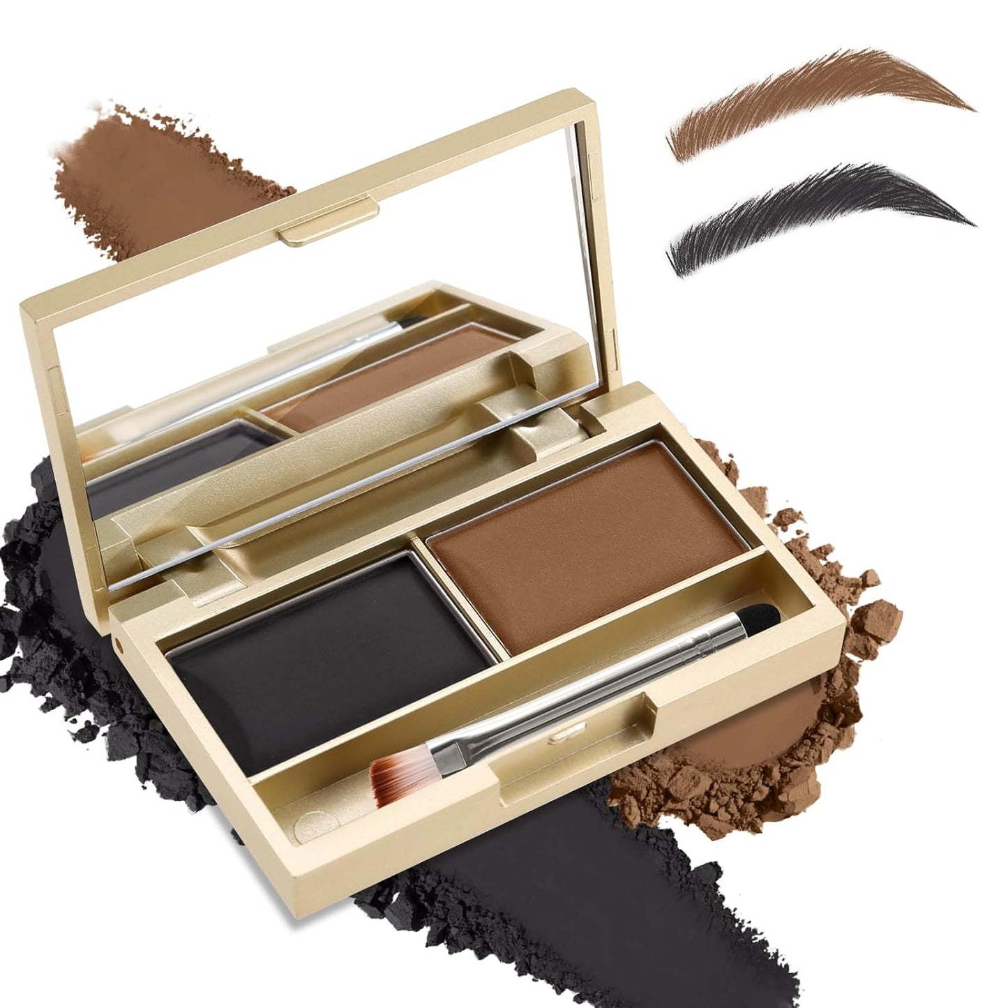 Boobeen Eyebrow Powder Kit, 2-color Waterproof Eyebrow Palette Makeup to Definer & Filler Brows, Eyebrow Color Powder Shape Natural Looking Brow - with Mirror Brush