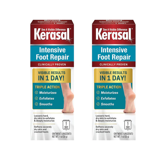 Kerasal Intensive Foot Repair Skin Healing Ointment for Cracked Heels and Dry Feet 1 oz , 2 Count, (Pack of 2)