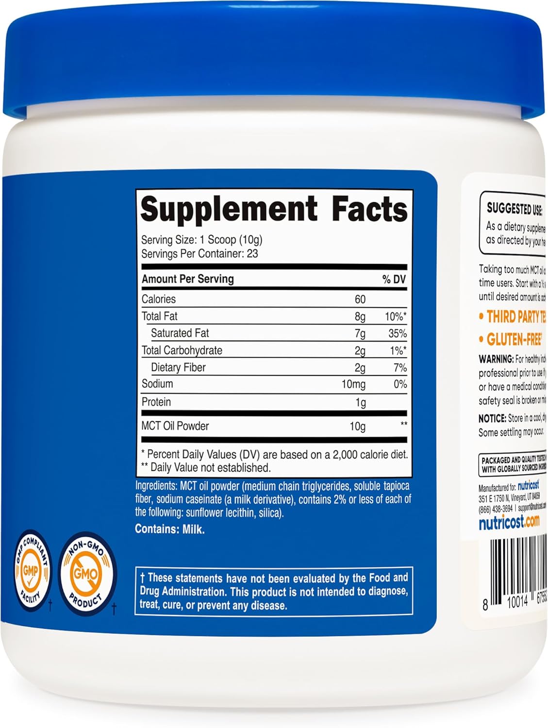 Nutricost Premium MCT Oil Powder .5LBS - Best For Keto, Ketosis, and Ketogenic Diets - Zero Net Carbs, Non-GMO and Gluten Free