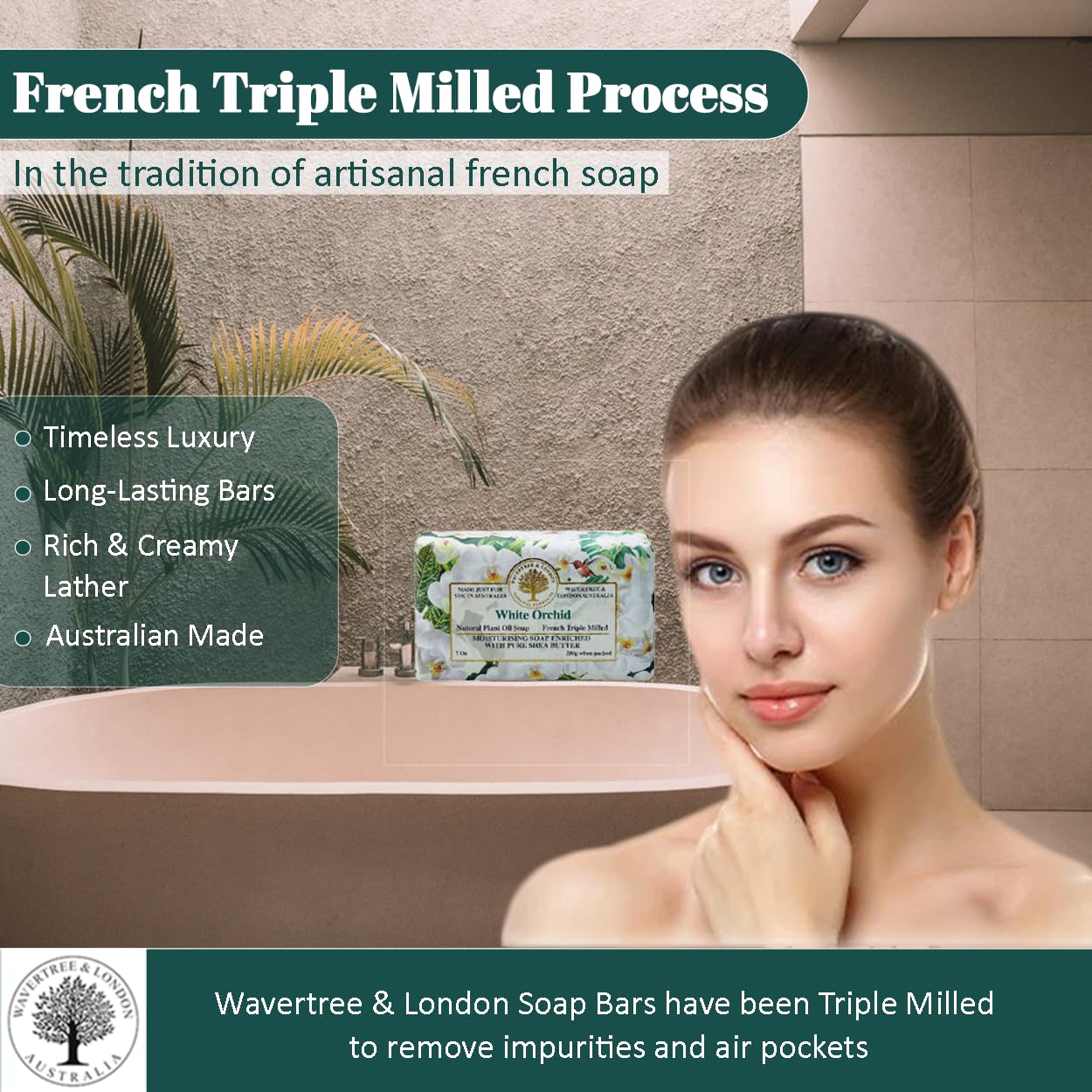 Wavertree & London White Orchid Scented Natural Soap (8 Bars), 7oz Moisturizing French Triple Milled Soap Bars enriched with shea butter - Pure Plant Oil Bath & Body Bars for All Skin Types