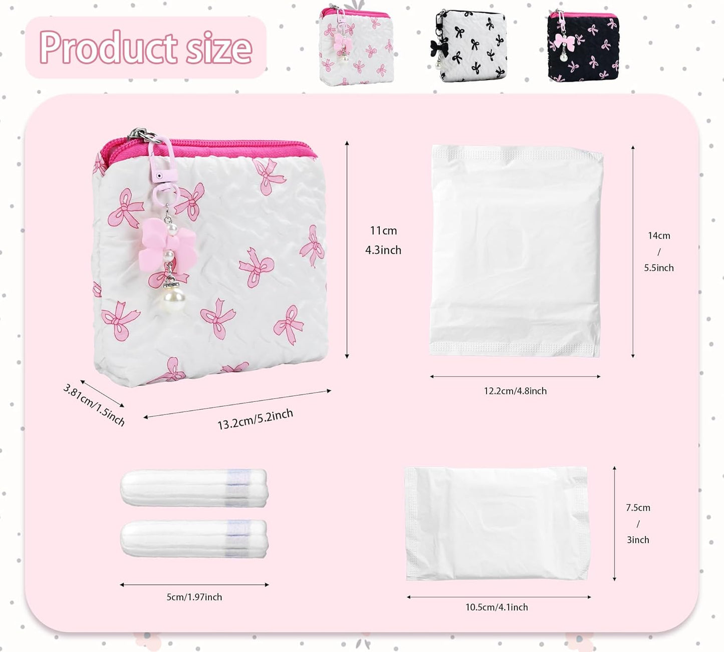 Period Bag for Women,Cute Corduroy Sanitary Napkin Storage Small Pouch with Bow Design,Sanitary Napkin Storage Bag,Pink