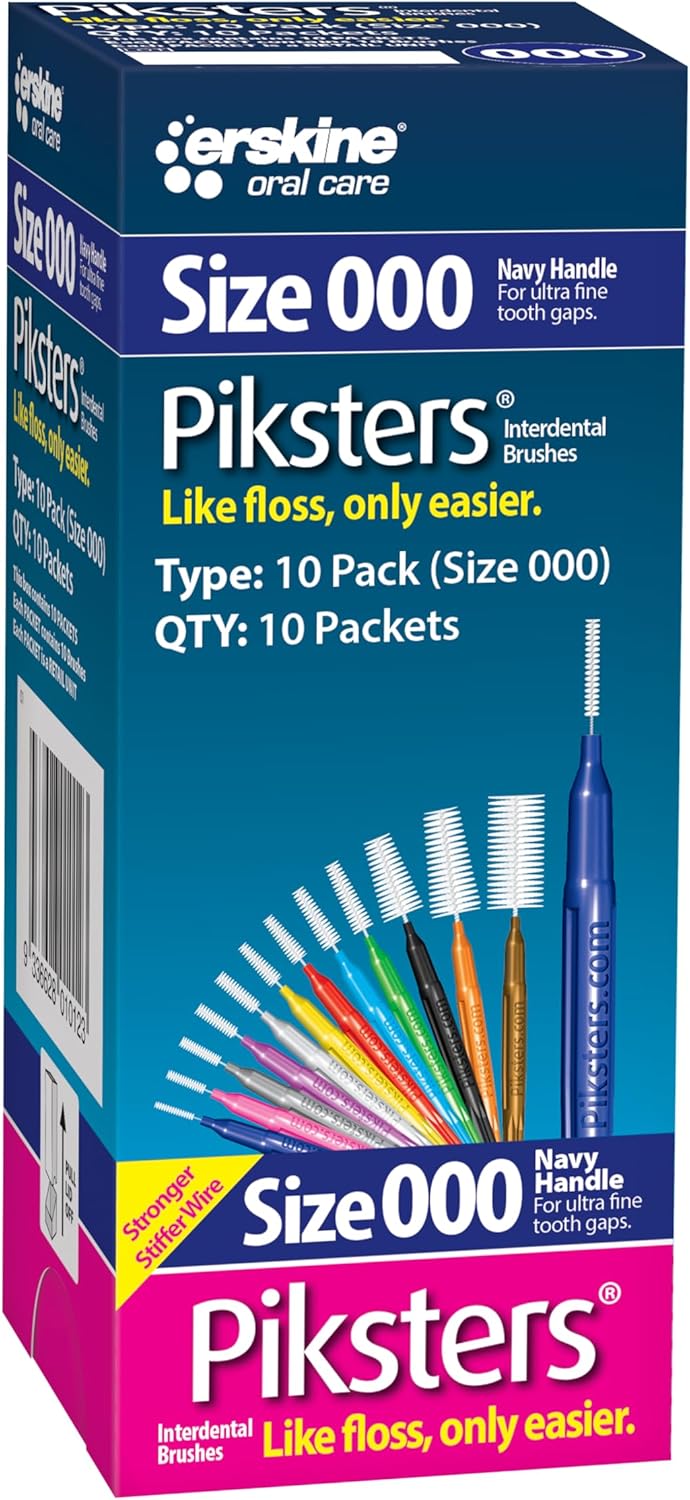 Piksters Interdental Brushes, Size 000, 100 Count (10 x 10 Packs), Interdental Tooth Brush for Extremely Tight and Fine Gaps, Gum Soft Bristles for Plaque Removal, Safe for Braces (100pk)