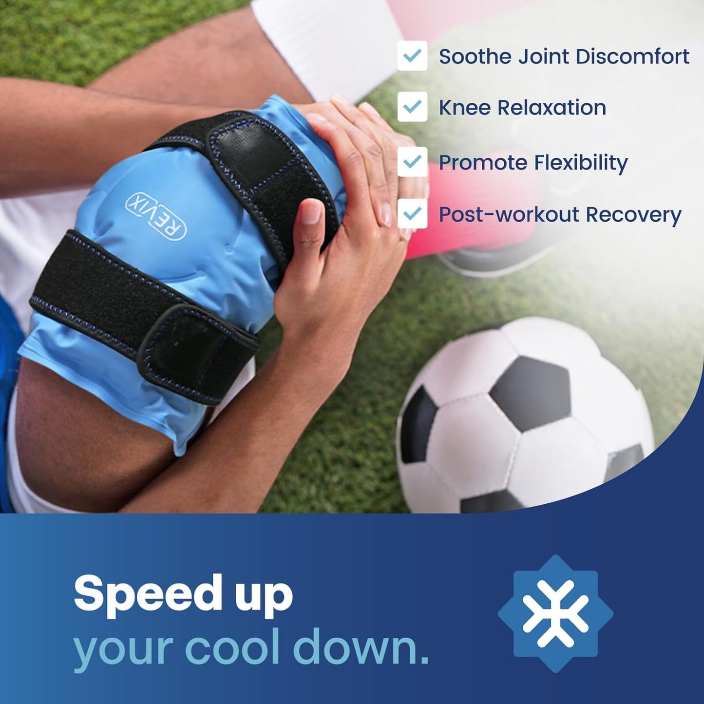 REVIX Ice Pack for Knee Pain Relief, Reusable Gel Ice Wrap for Leg Injuries, Swelling, Knee Replacement Surgery, Cold Compress Therapy for Arthritis, Meniscus Tear and ACL Blue