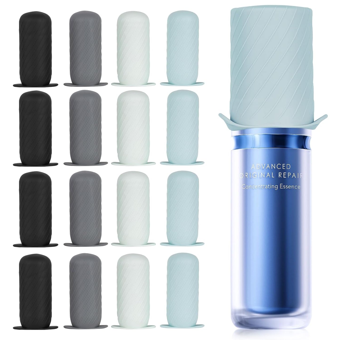 Bottle Covers for Travel, Elastic Sleeves for Leak Proofing, Silicone toiletry Containe sleeves, Leak Locks Travel Accessories for Shampoo Conditioner Wash Body Bottles (16pack)