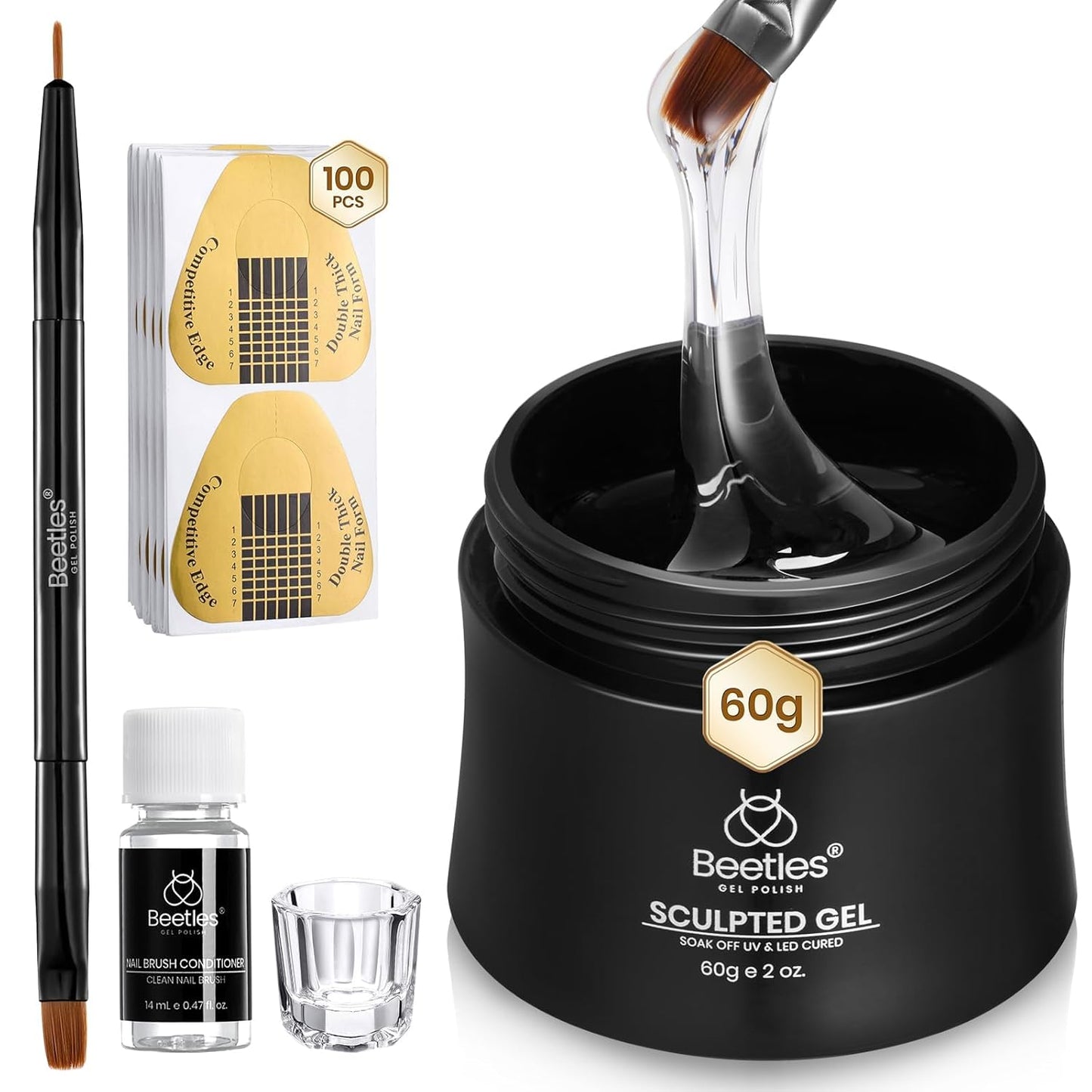 Beetles Hard Gel 8 in 1 60g Clear Scuplted Gel for Nail Extension Sculpting & Overlays High Hardness with Nail Accessories for Professional Use LED & UV Lamp Needed