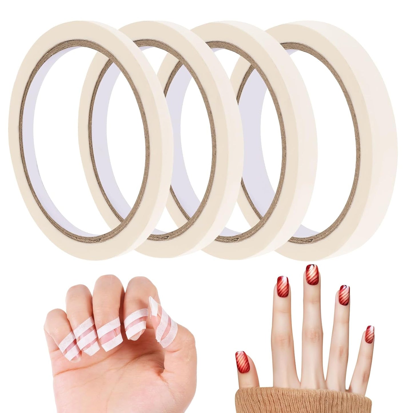 4 PCS White Nail Tape Nail Art Striping Tape Nails Art Striping Tapes Removable Paper Nailes Tapes French Tip Tapess for DIY Decoration Design French Style Manicure (0.5.0.8,1,1.2cm)
