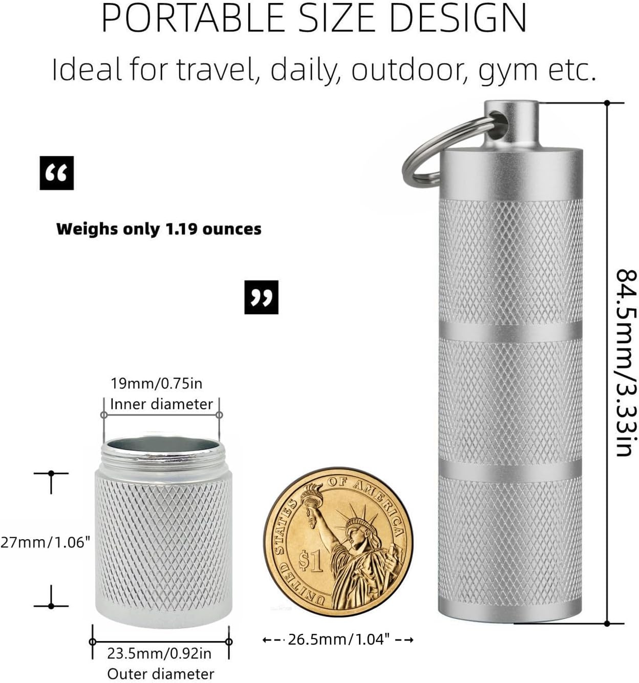 Waterproof Keychain Pill Holder - Compact, Portable, and Secure Pill Box with 3 Compartments - Pocket-Sized Pill Case and Container for Daily Medication on The Go, Sliver