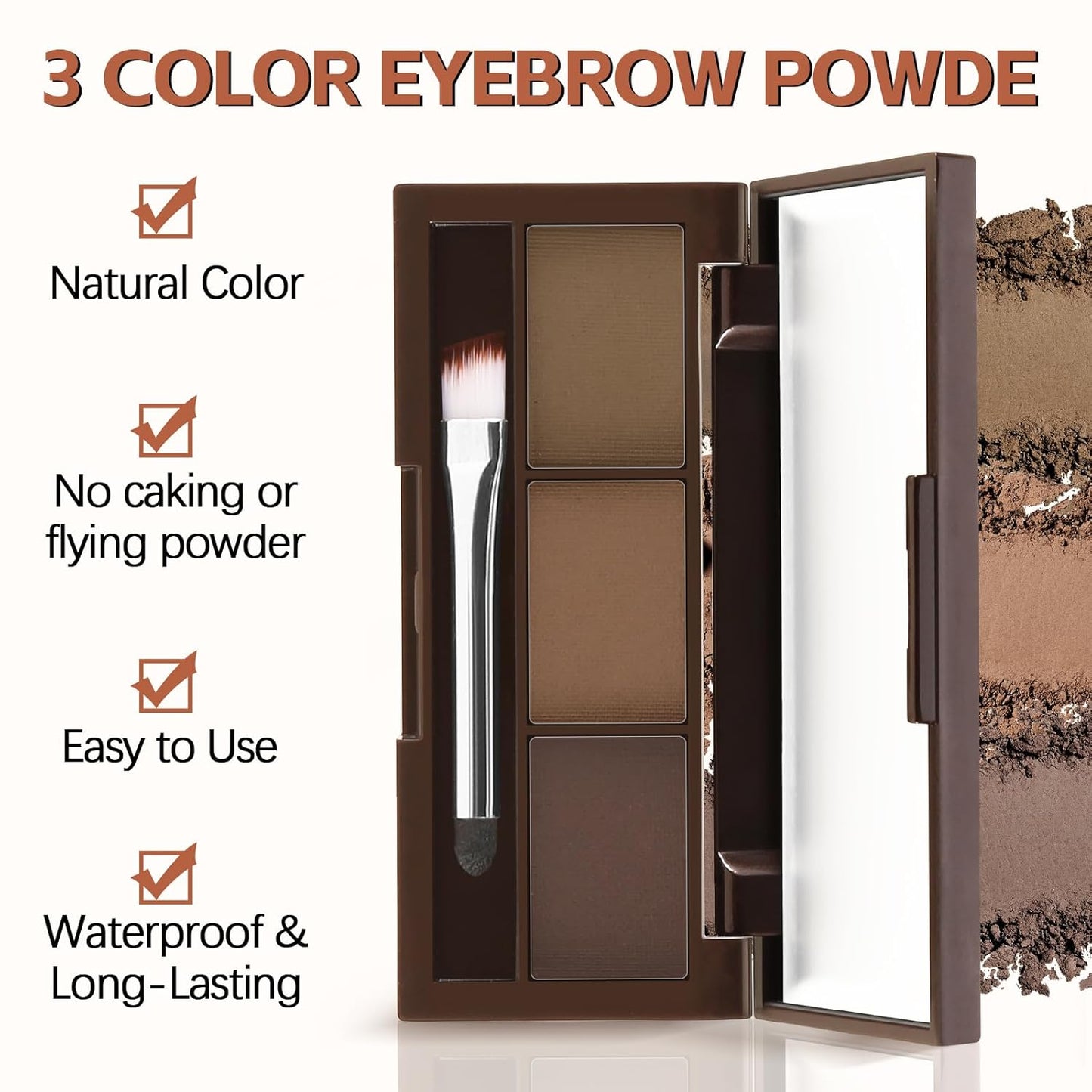 3 Colors Eyebrow Powder Set, Brow Powder Makeup Palette, Defining and Sculpting Brows, Waterproof Eye Contour Kit with Brush Applicator
