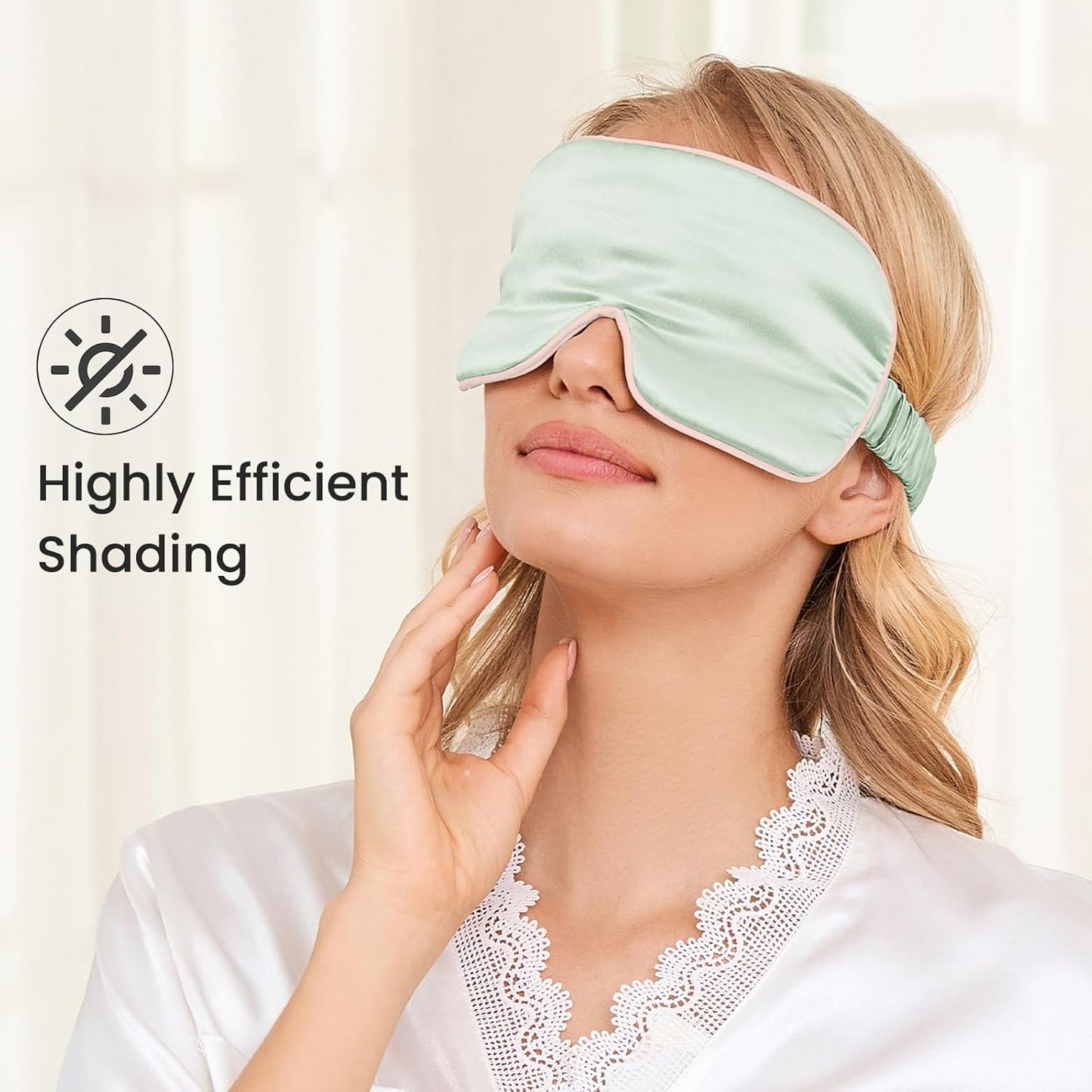 THXSILK 100% Mulberry Silk Sleep Mask, 6A Grade 25 Momme Eye Mask for Sleeping, Color-Blocking Blindfold, Soft Silk Eye Cover for Women, Men, Travel, Nap, Airplane(4×9inches, Mint Green)