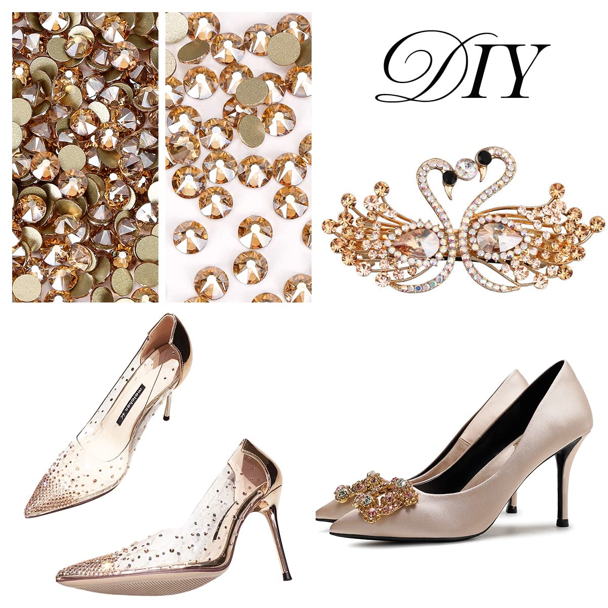 Novani Golden Shadow Rhinestones 1440pcs Flat Back Round Rhinestone Style 2088 Sparkly Crystal Gemstones for Nail Art and Crafting SS8,2.3-2.5mm