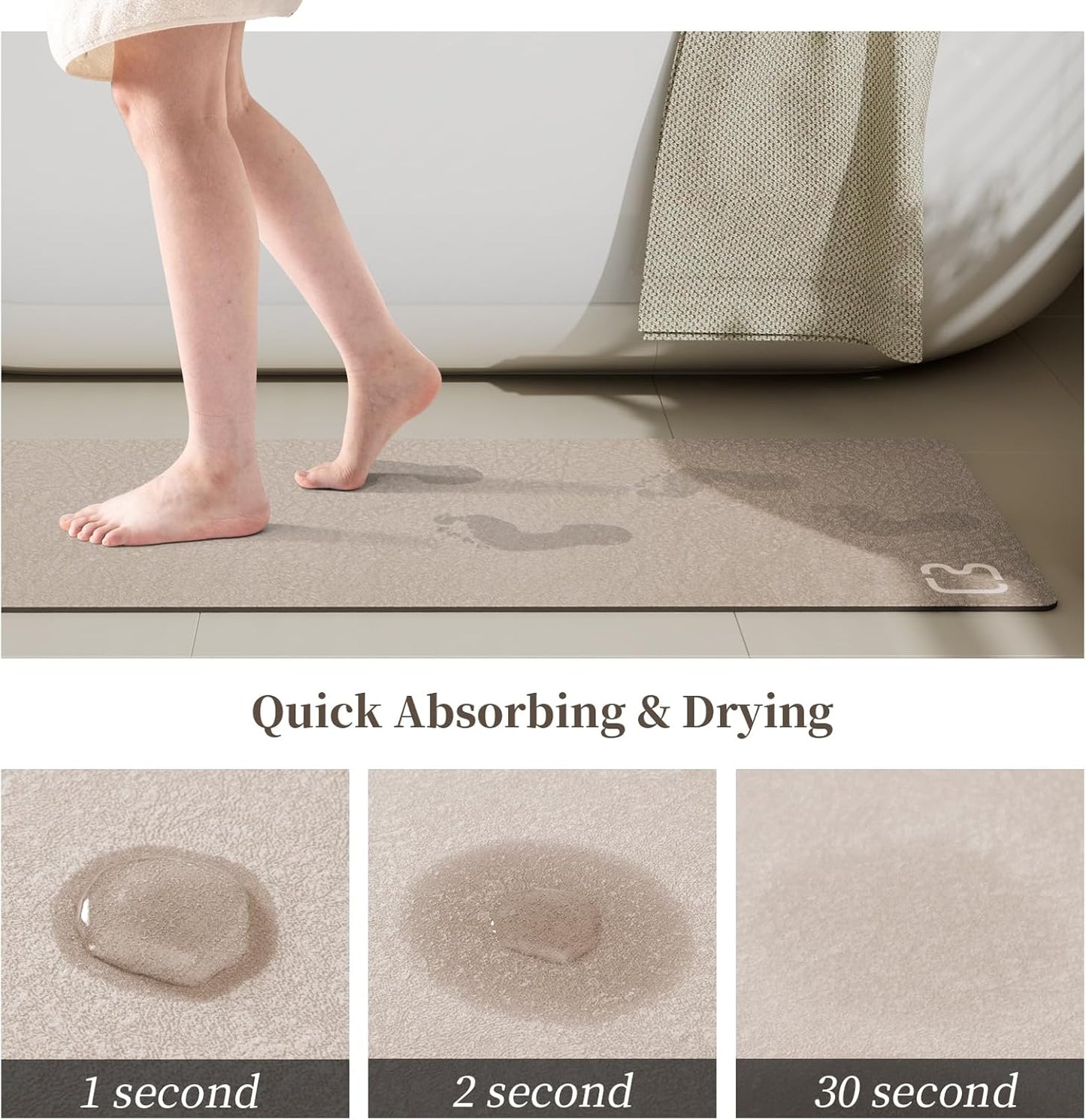 Diatomaceous Earth Bath mat Super Absorbent Bath Mat Non Slip Fast Drying Shower Rugs Stone Bath Mat for Bathroom Thin Bathroom Floor Mats Fit Under Door, Machine Washable, 17" x 27.5", Taupe
