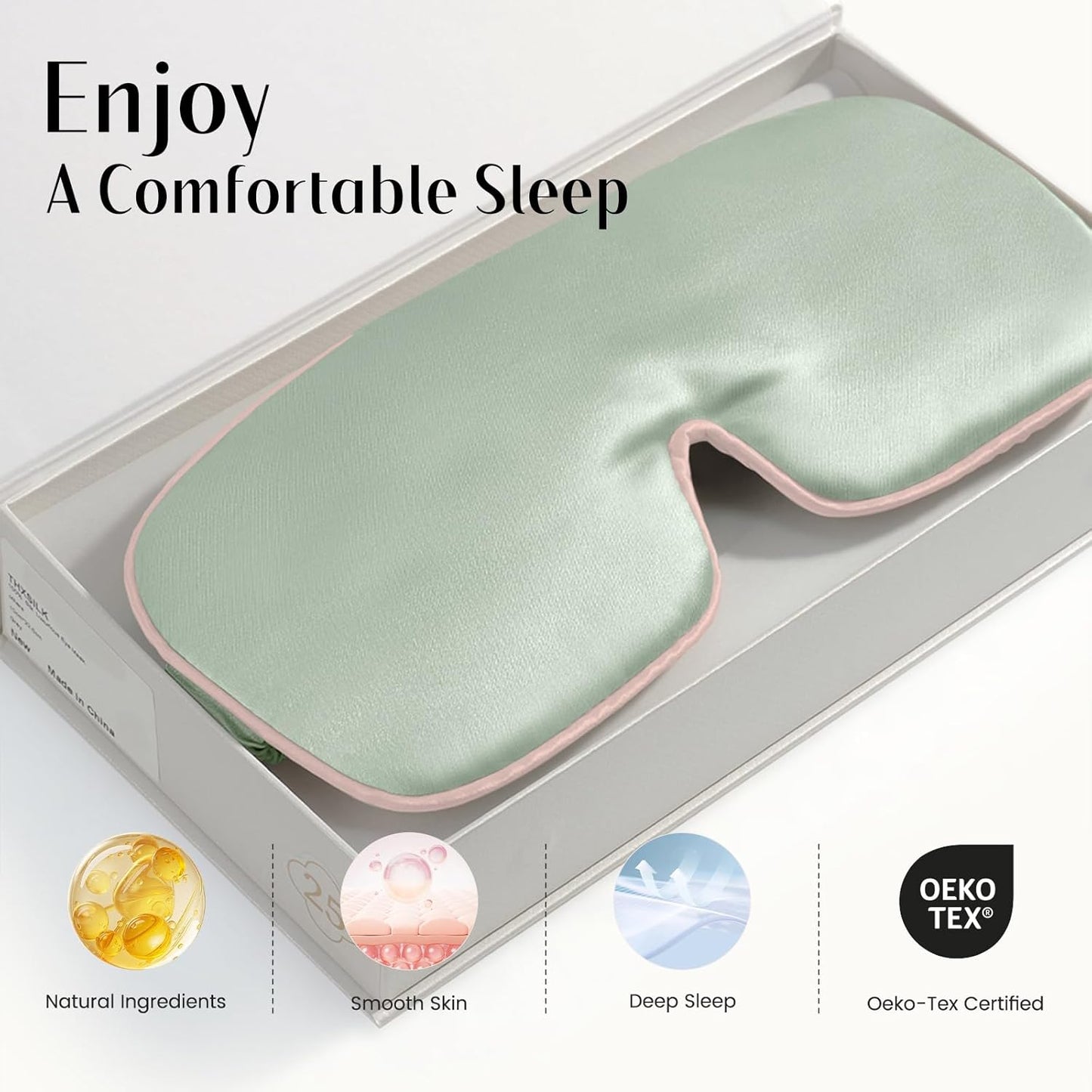 THXSILK 100% Mulberry Silk Sleep Mask, 6A Grade 25 Momme Eye Mask for Sleeping, Color-Blocking Blindfold, Soft Silk Eye Cover for Women, Men, Travel, Nap, Airplane(4×9inches, Mint Green)