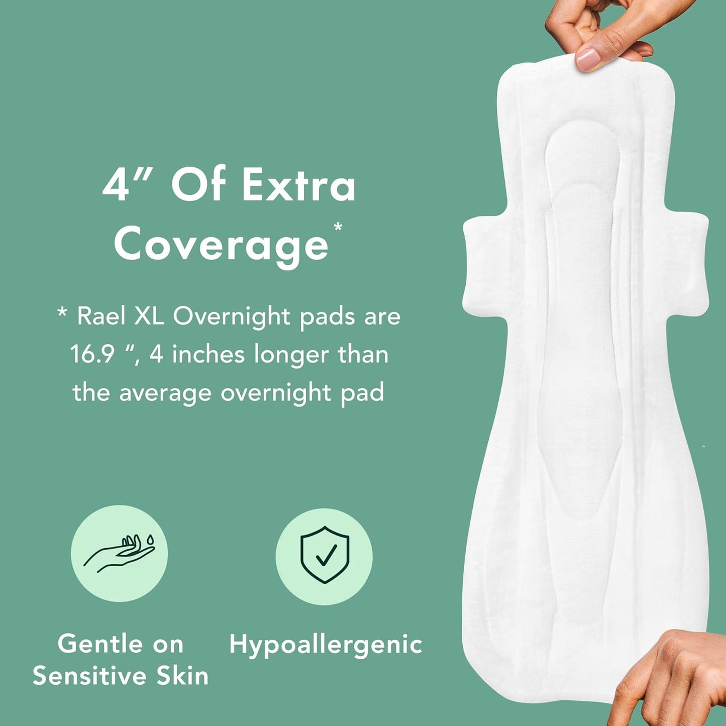 Rael Pads for Women, Organic Cotton Cover - Period Pads with Wings, Feminine Care, Sanitary Napkins, Ultimate Absorbency, Unscented, Ultra Thin (Extra Long Overnight, 24 Count)