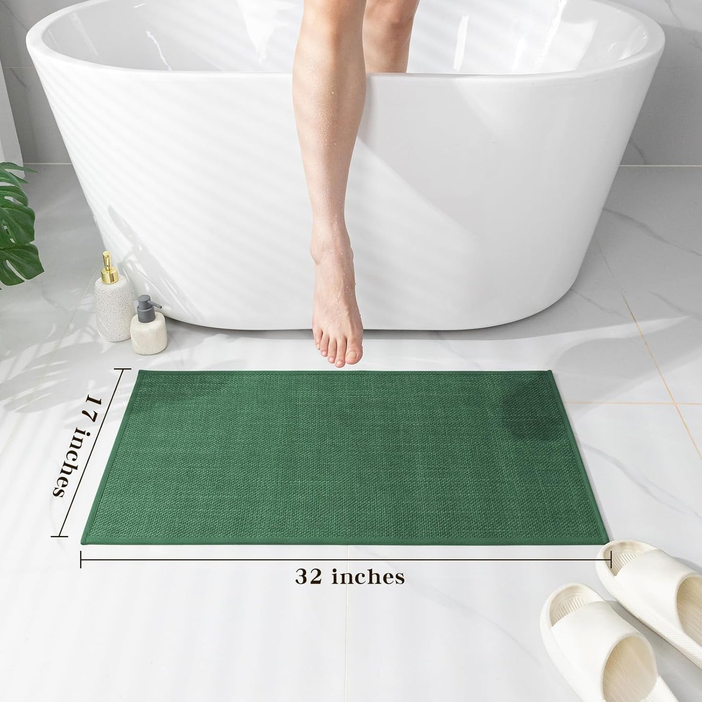 chakme Bathroom Rugs Mat 32x17, Ultra Thin Non Slip Bath Mat Quick Dry Absorbent Bath Mat for Bathroom Floor, (Green, 32"x17")
