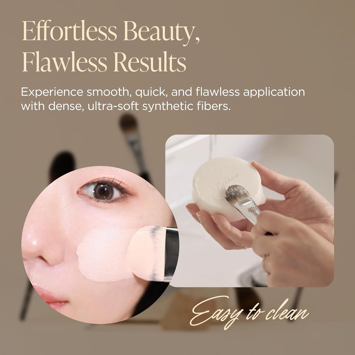 Piccasso FB20 Foundation Brush – Flat Makeup Brush for Liquid & Cream Foundation, Soft Synthetic Bristles for Seamless and High-Coverage Face Makeup, Professional Korean Beauty Tool for Daily Use