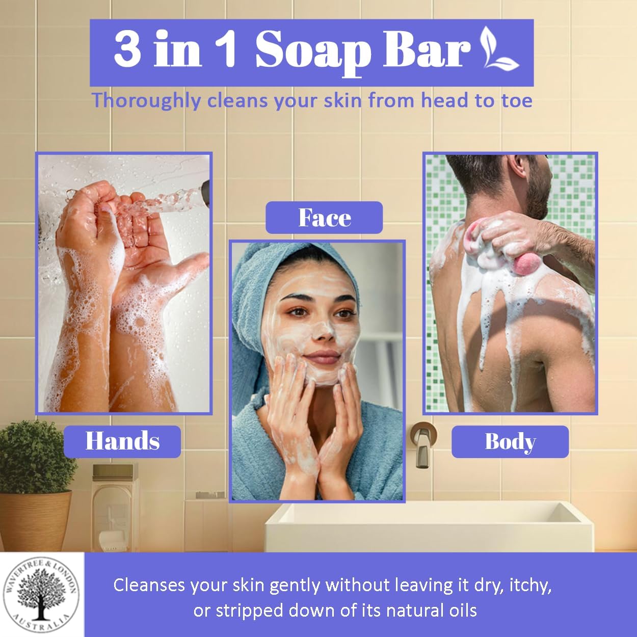 Wavertree & London Basil & Neroli Scented 100% Natural Soap Bar, 7oz Moisturizing French Triple Milled Soap Bar for Women & Men enriched with shea butter - Pure Bath & Body soap bar for All Skin Types