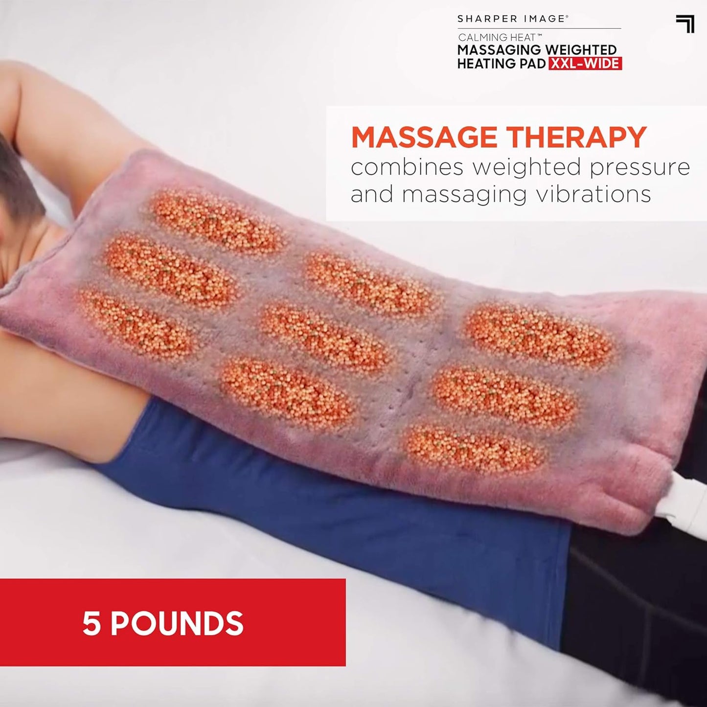 Calming Heat XXL-Wide Massaging Weighted Heating Pad by Sharper Image- Electric Heating Pad with Massaging Vibrations, Auto-Off, 12 Settings- 3 Heat, 9 Massage- 27 Relaxing Combos, 20” x 24”, 5 lbs