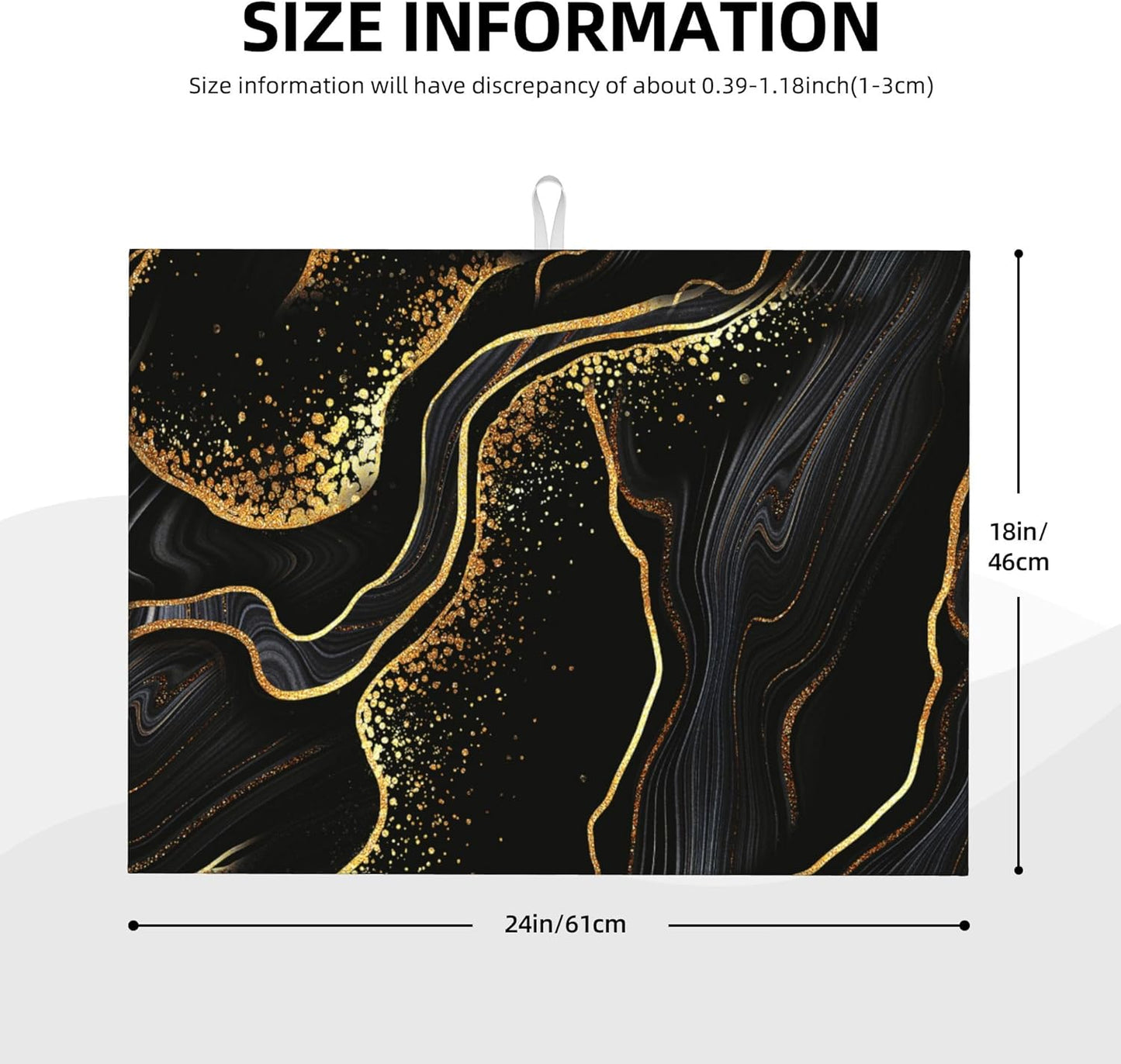 Black Gold Kitchen Drying Mat Marble Texture Dish Drainer Mat for Kitchen Counter 18x24 Inch Microfiber Absorbent Reusable Washable Modern Drying Pad Black Gold Coffee Bar Decor