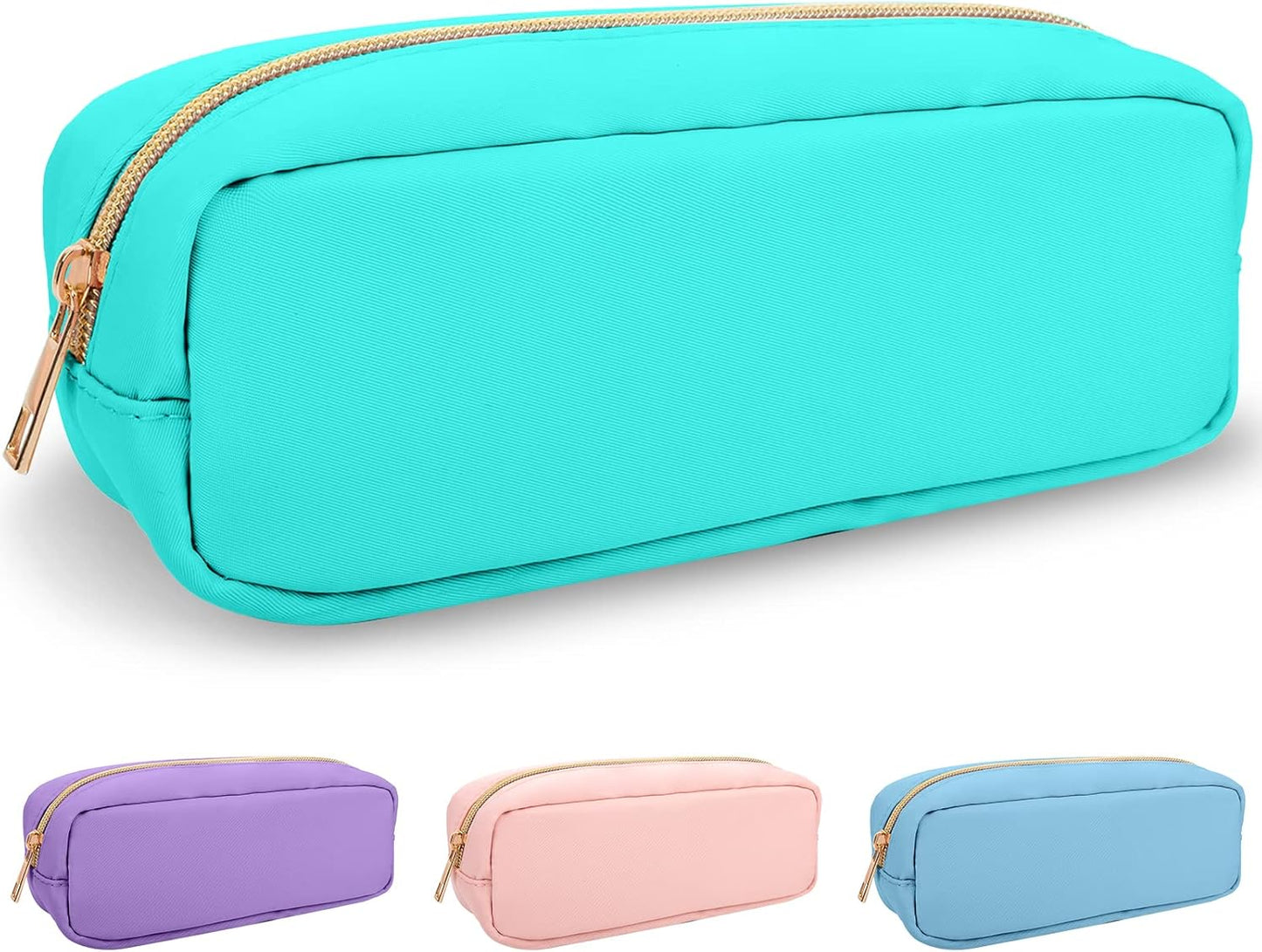 izuzta Nylon Small Makeup Bag Slim Pouch, Preppy Cute Makeup Brush Case Bag Cosmetic Zipper Pouch for Purse, Waterproof Travel Toiletry Bag Clutch Coin Pouch Makeup Organizer for Women Girls(Mint)