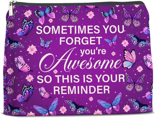 Purple Butterfly Makeup Bag Gifts for Women Purple Butterflies You're Awesome This Is Your Reminder Cosmetic Bag Zipper Pouch Travel
