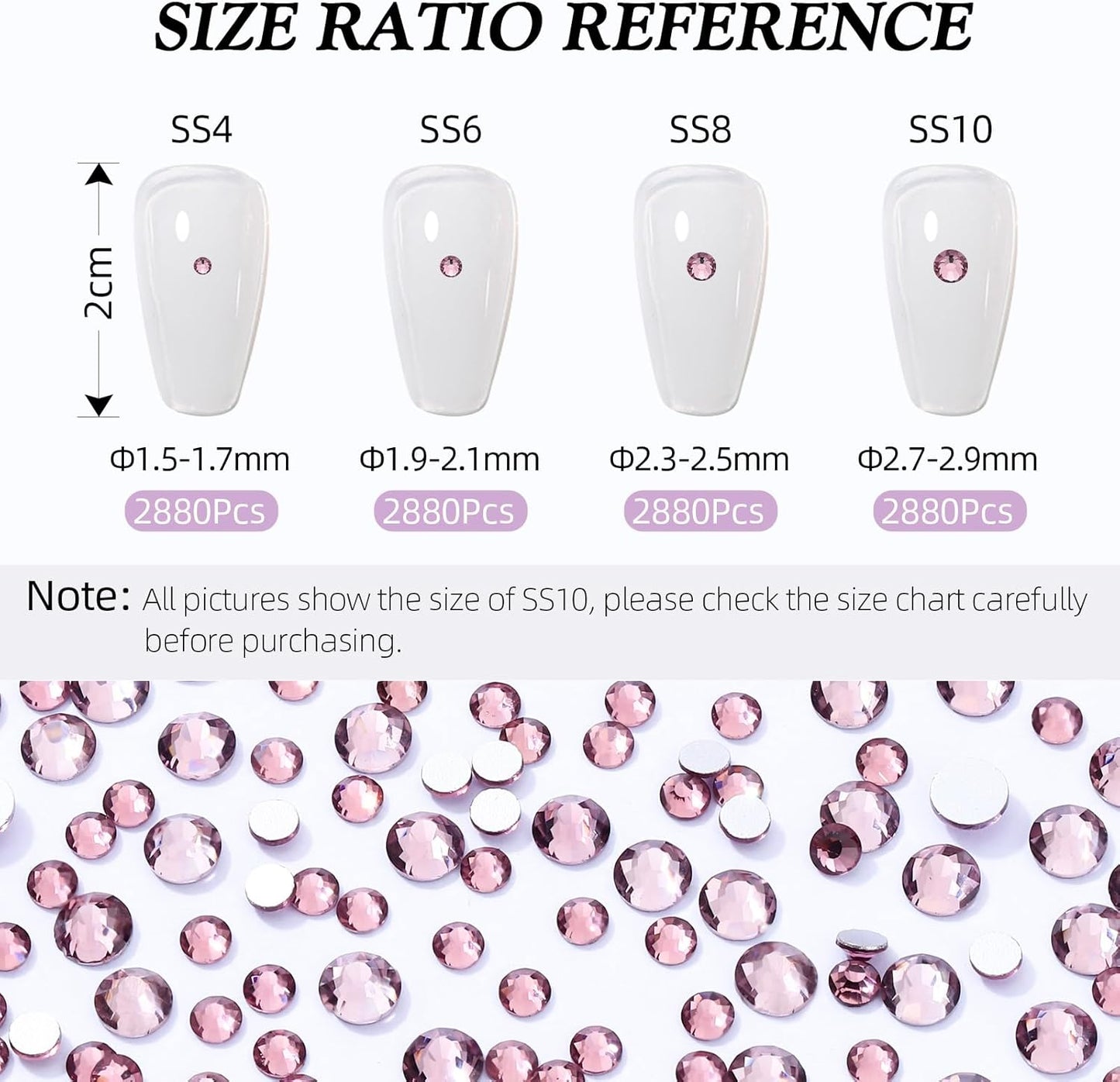 Light Amethyst Flatback Rhinestones, Glass Rhinestones for Nail Art and Craft, Glue Fix, Loose Crystal Gemstones(Lt.Amethyst, SS6, 2880pcs, 1.9-2.0mm)