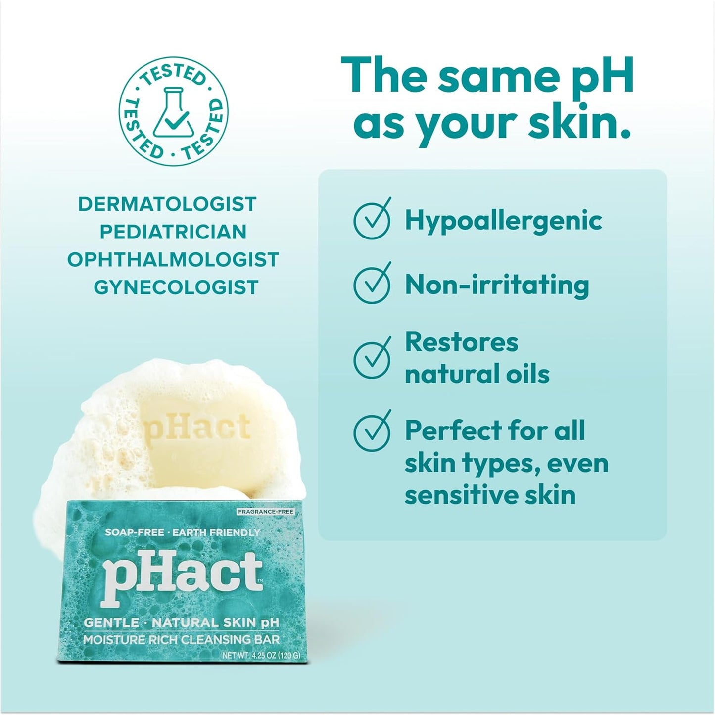 ANDREW LESSMAN pHact Moisture-Rich, Soap-Free Cleansing Bar. Natural Skin pH. Fragrance-Free. All Skin Types - Even Sensitive. Hypoallergenic. Dermatologist Tested. 6 Pack 4.25 oz each