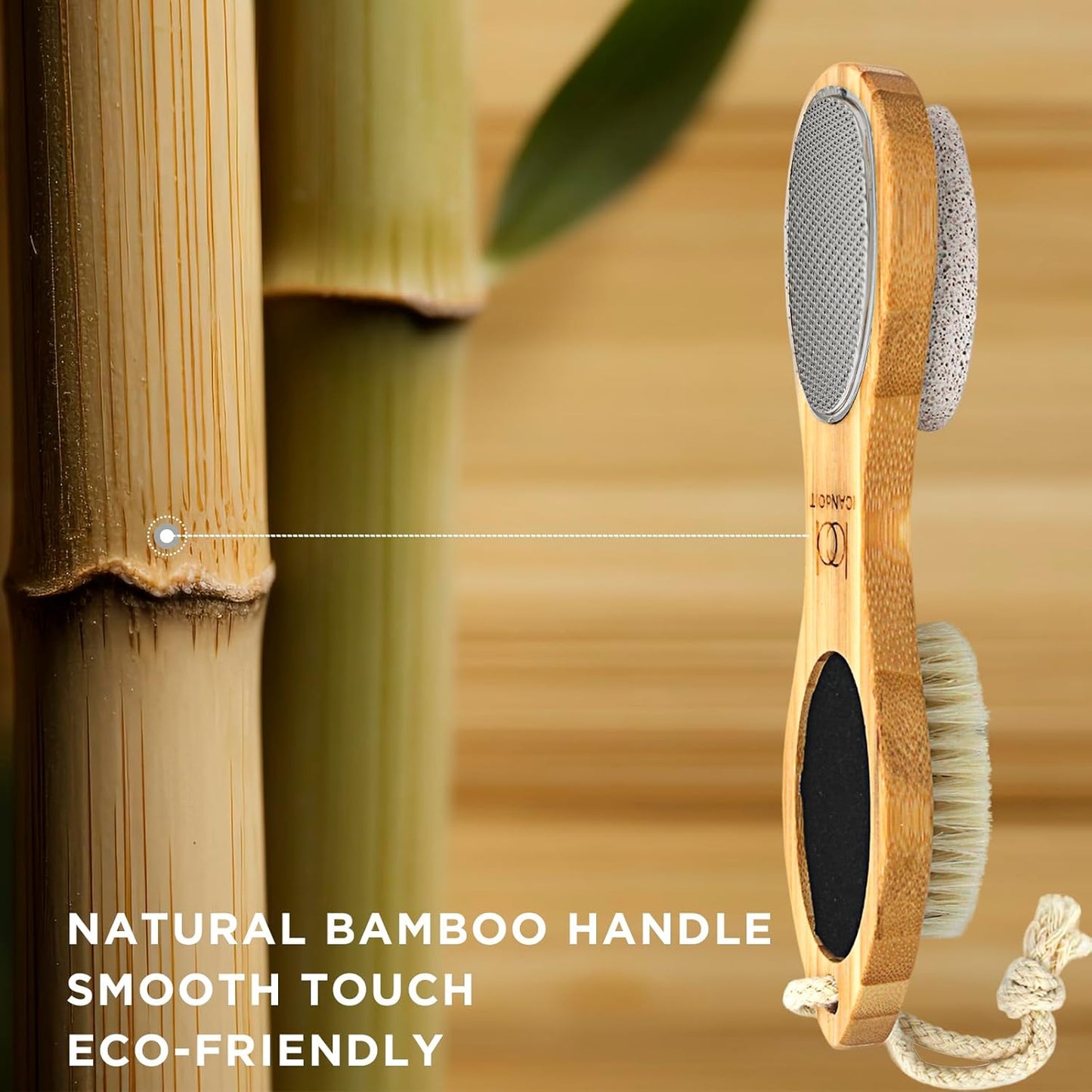 ICANdOIT-2 Packs Natural Bamboo Foot File Callus Remover-Multi Purpose 4 in 1 Feet Pedicure Kit with Boar Bristle Brush,Pumice Stone,Foot Rasp,Sand Paper