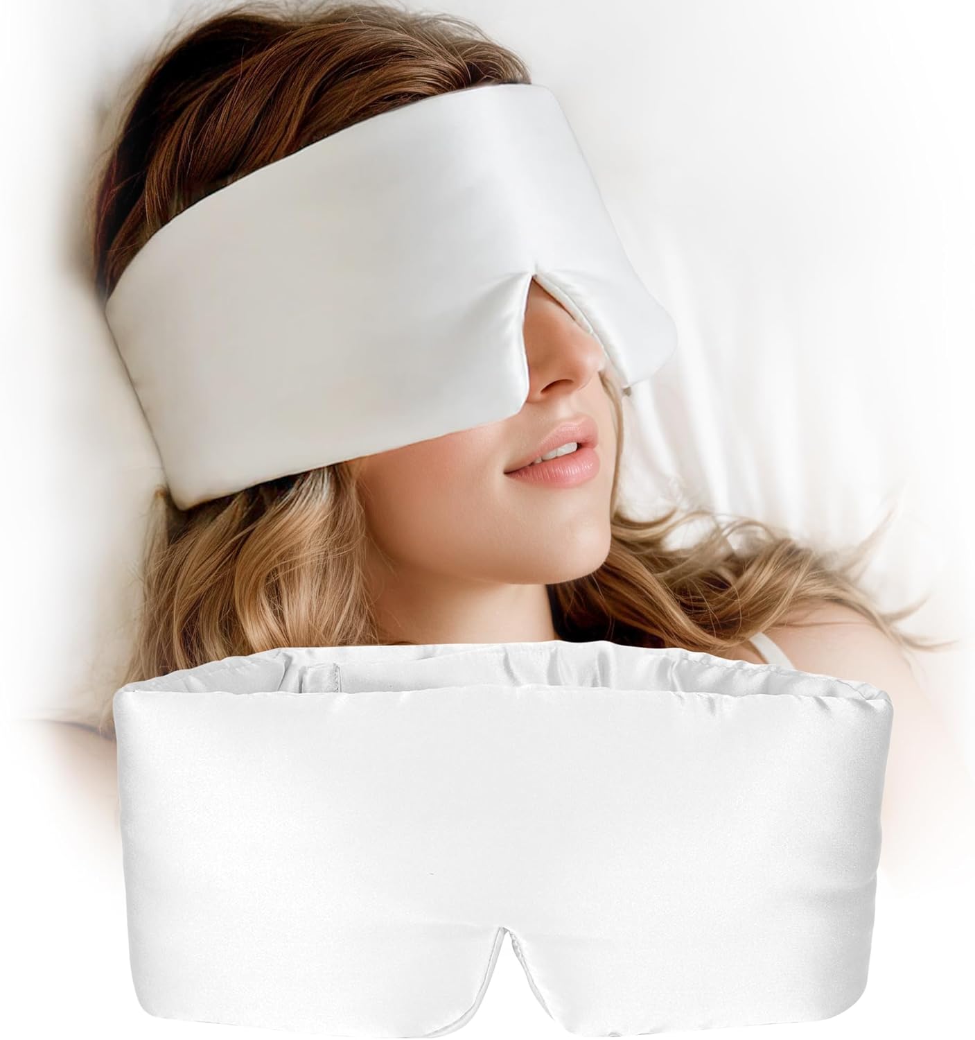 Silk Sleep Mask for Women and Men, Side Sleeper, 22 Momme Pure Mulberry Silk Total Blackout 100% Mulberry Eye Mask with Adjustable Headband Full Size, Eye Masks for Sleeping and Travel