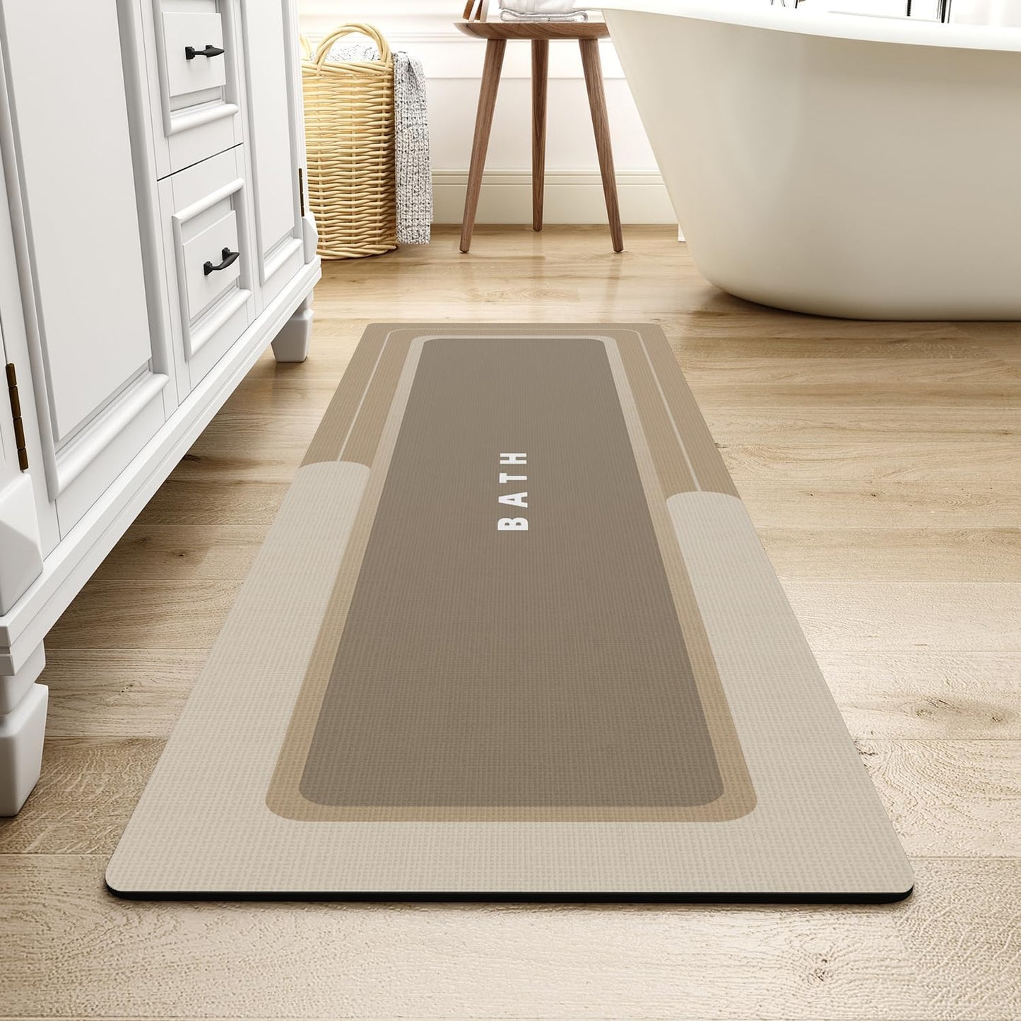 MontVoo-Bath Mat Rug Long Non Slip Super Absorbent Bathroom Runner Stain Resistant Quick Dry Thin Bathroom Mat Fit Under Door-17"x59",Beige