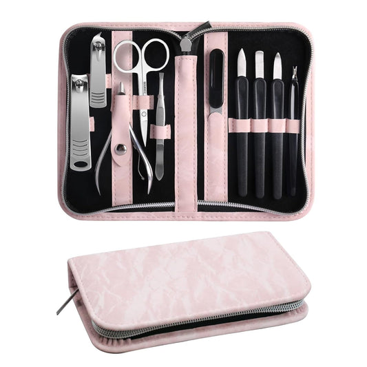 Manicure Pedicure Set, Nail Clipper Set 10-Piece Set Professional Manicure Kit Nail Kit with Portable Pink Travel Case Gift for Men Boyfriend Parent