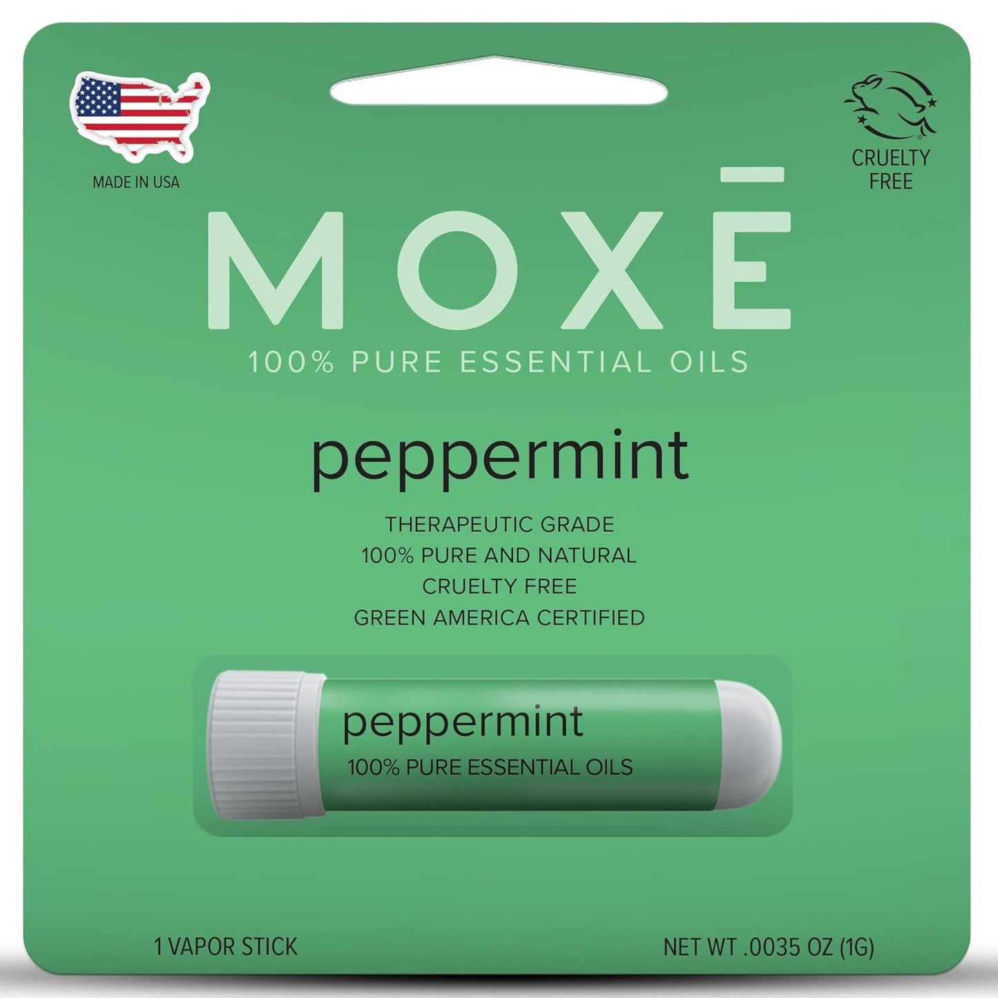 MOXE Peppermint Essential Oil Nasal Inhaler, Therapeutic No-Mess Aromatherapy, Cooling, Refreshing, Invigorating, Uplifts Mood and Positivity, Pure and Undiluted, Made in USA (1 Pack)