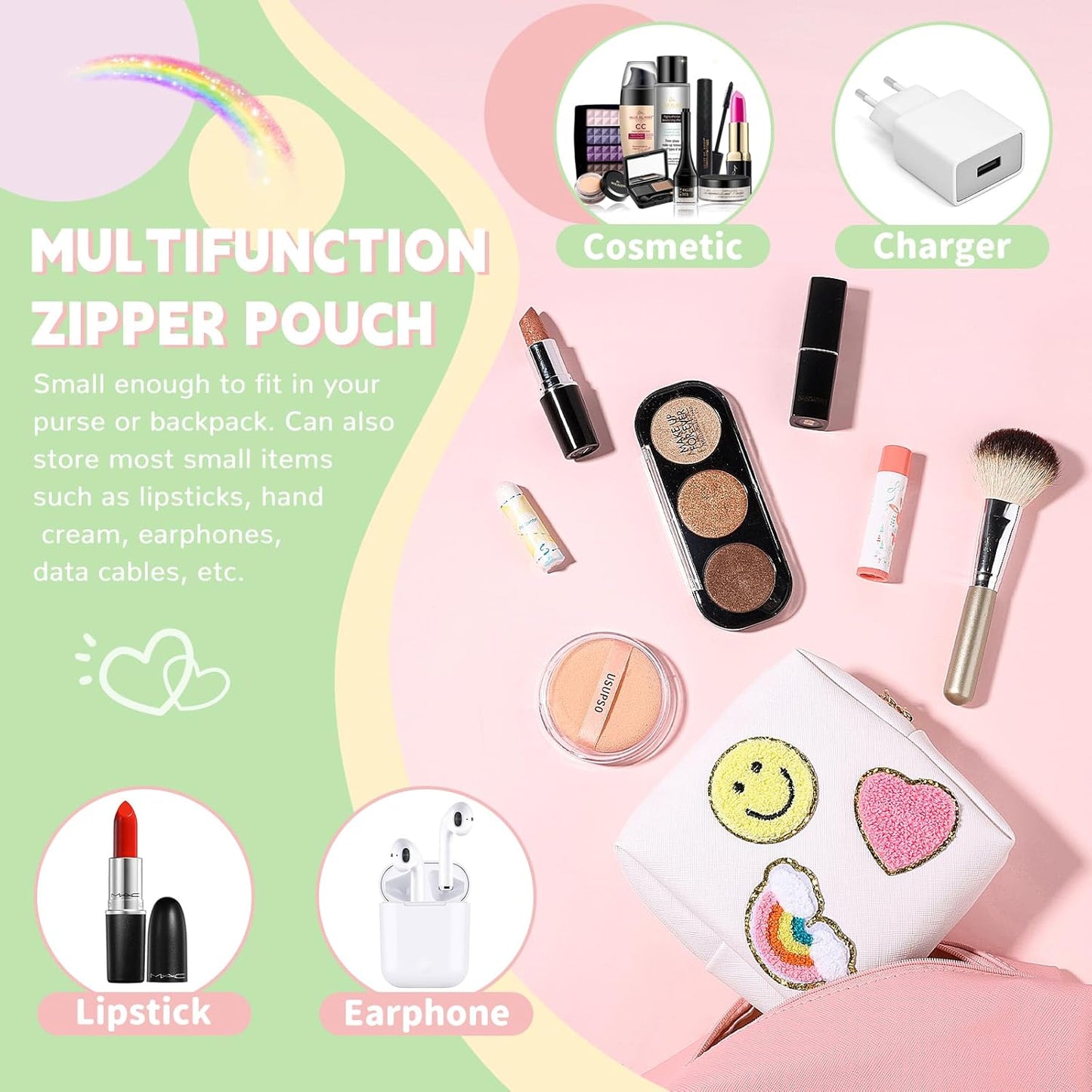 Period Bag for Teen Girls PU Leather Sanitary Pad Bags for Period Teen Period Pads Pouch for Panty Liners, Tampons, Menstrual Cup - White