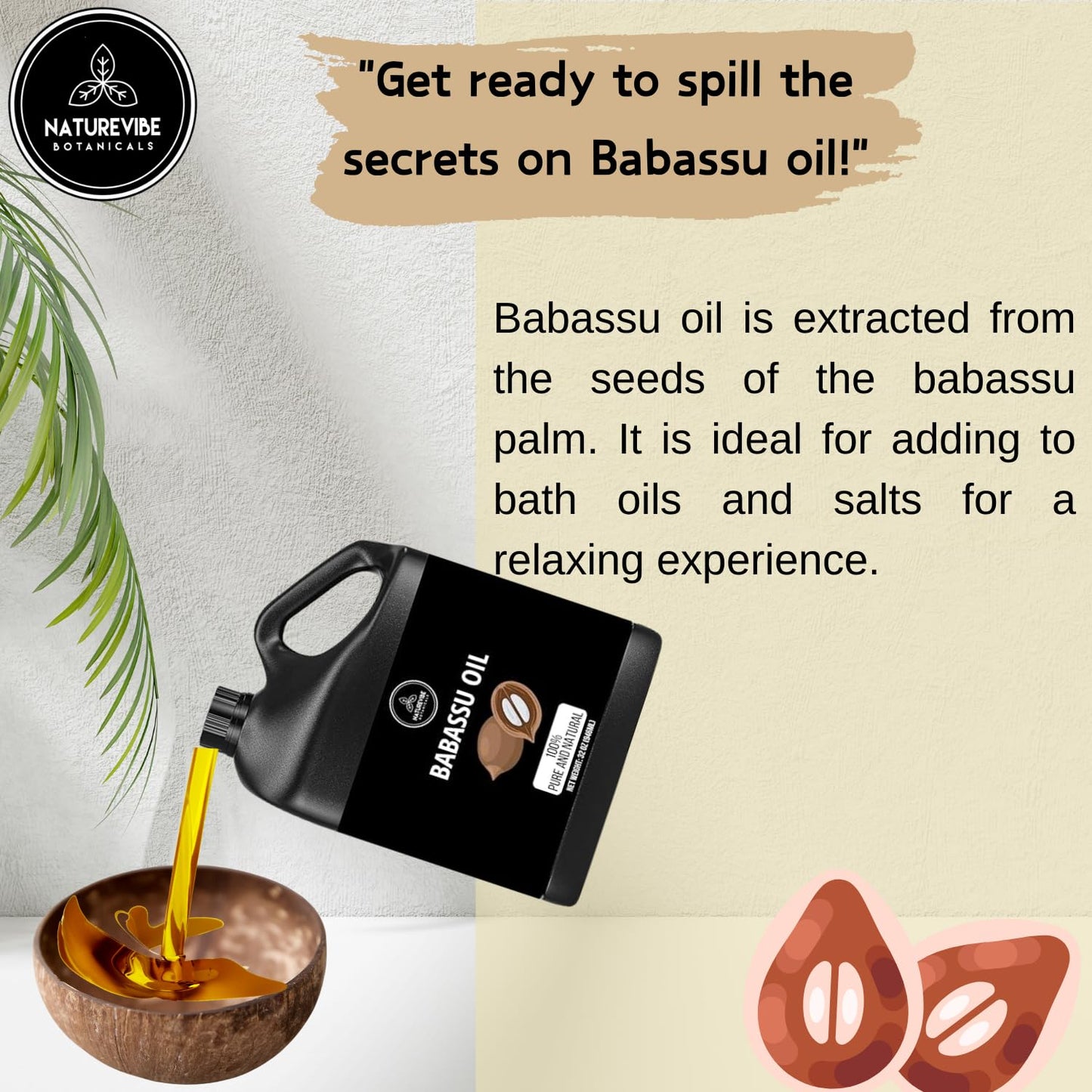 Naturevibe Botanicals Babassu Oil 32 Ounces | 100% Pure and Natural | Great for Skin Care and Hair Care