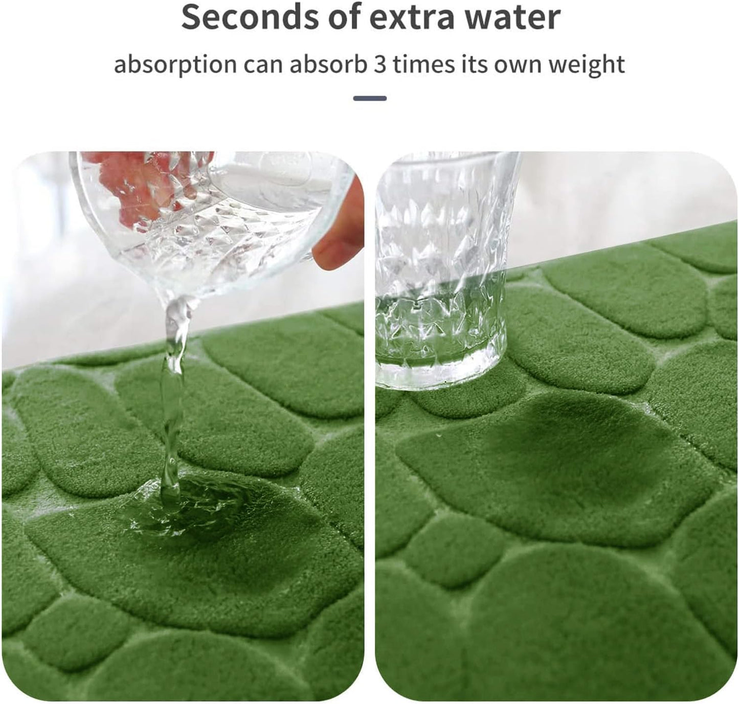 YIHOUSE Memory Foam Runner Rug, Cobblestone Bathroom Runner Rugs Super Water Absorbent Bath Mats for Bathroom Machine Washable Bath Rugs Runner for Hallway Bedroom Laundry Room(24 x 47,Green)